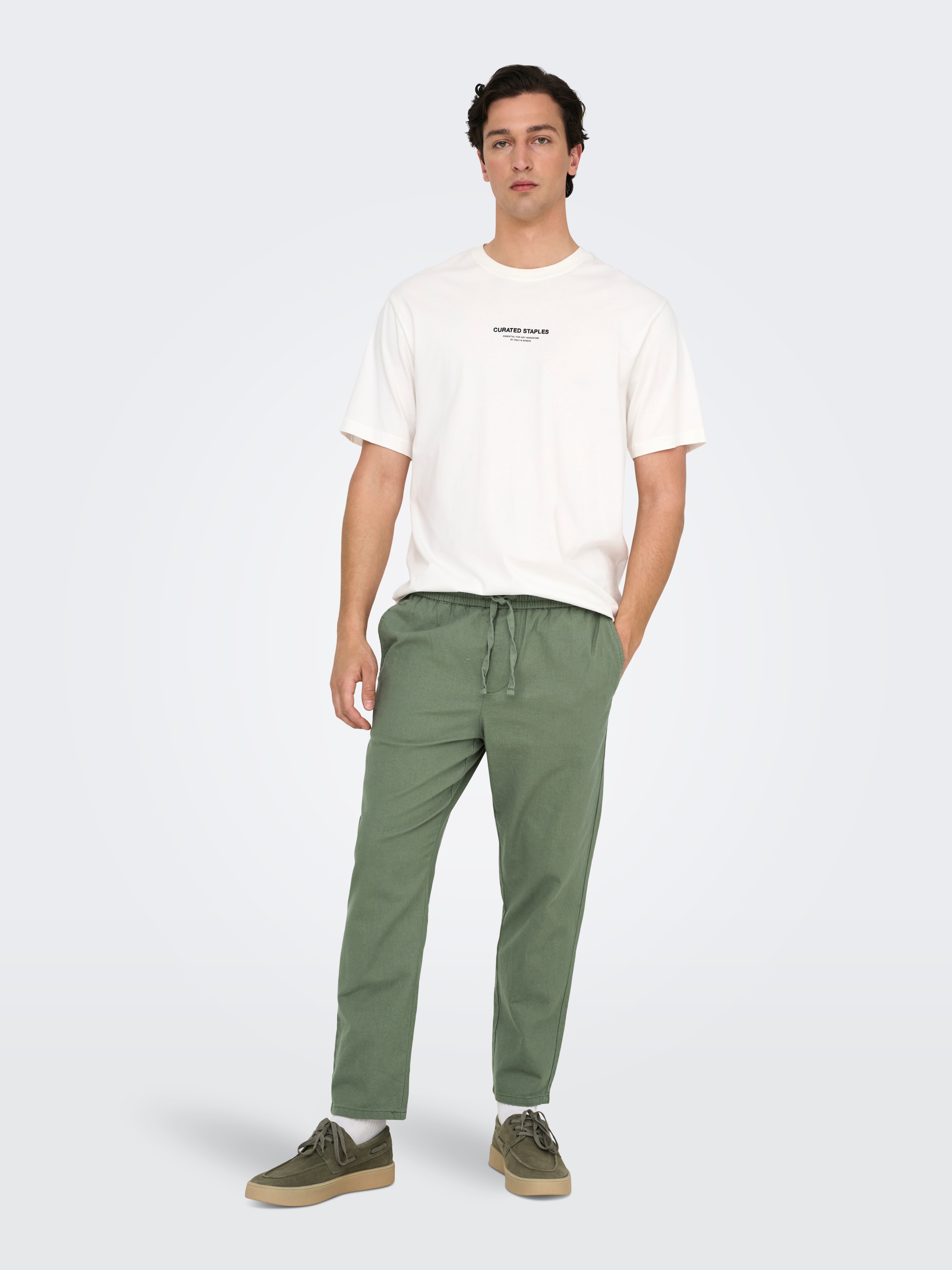 ONLY & SONS Schlupfhose »ONSLINUS CROP 0007 COT LIN PNT NOOS«  Baumwolle mit Leinen, Gummizug und Kordel