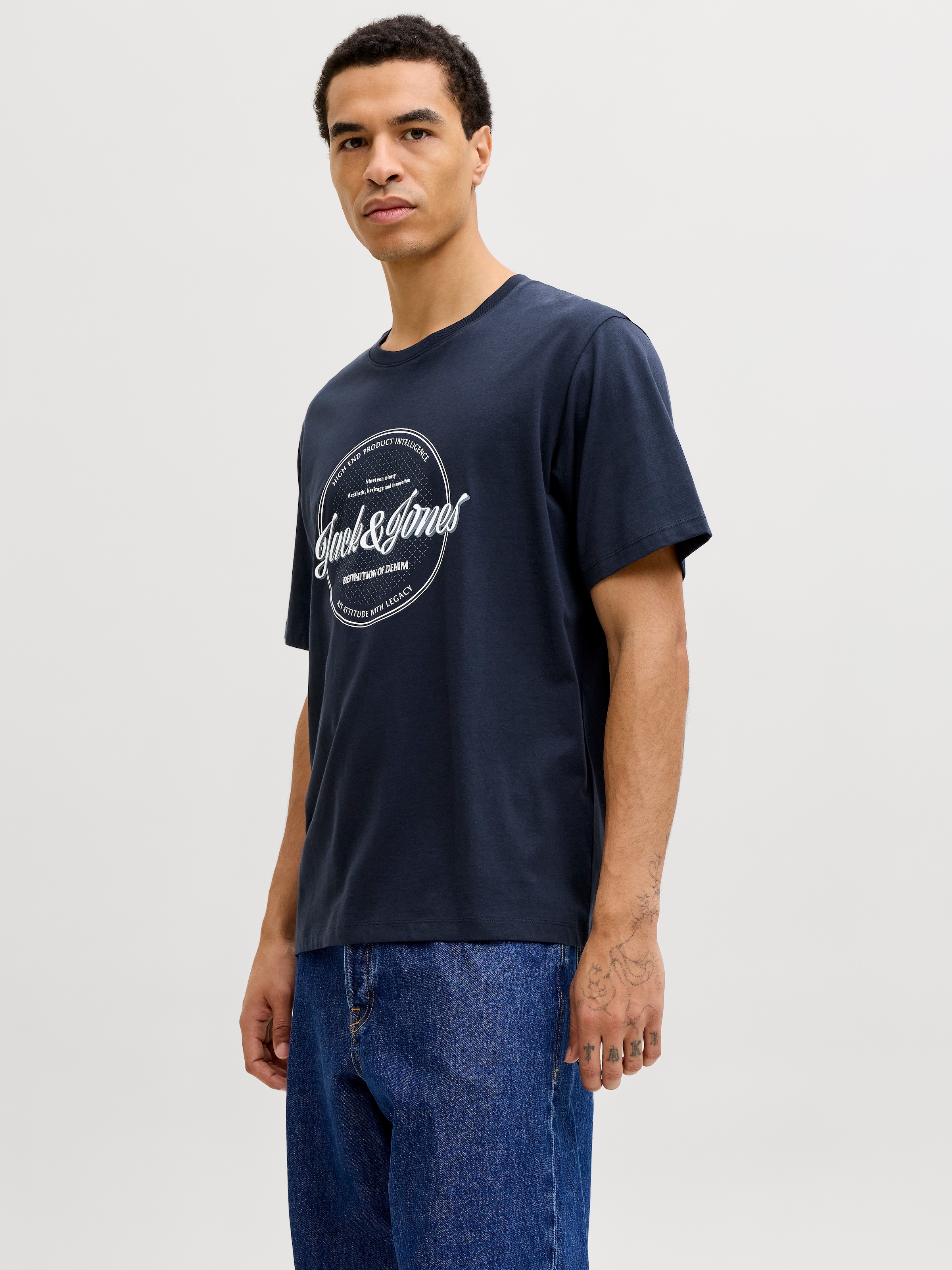 Jack & Jones Rundhalsshirt "JJEDOVER DENIM TEE SS O-NECK SN" mit Logobranding