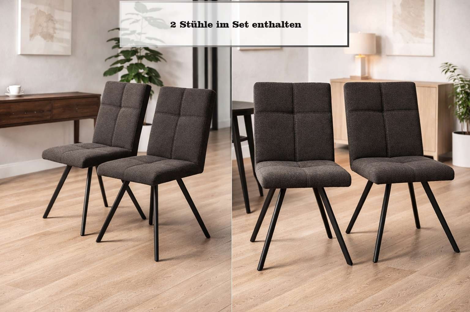 Home affaire Esszimmerstuhl »Mia Essstuhl, Wohnstuhl, Polsterstuhl, 4-Fußstuhl« (Set) 2 Stk.mit schwarz pulverbeschichteten Metallbeinen, gepolstert, modern