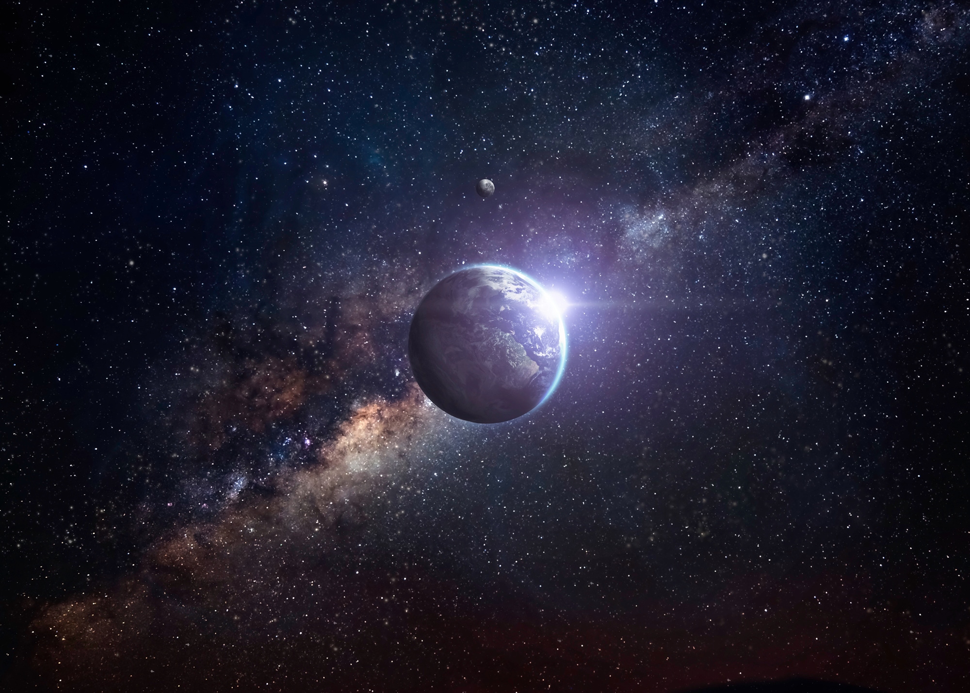 PAPERMOON Fototapete "PLANETEN-ERDE GALAXIE MILCH STRAßE WELTALL UNIVERSUM", B/L: 2,5mm x 1,86mm, Bahnen: 5 Stk. St., bunt, Schlafzimmer, Tapeten