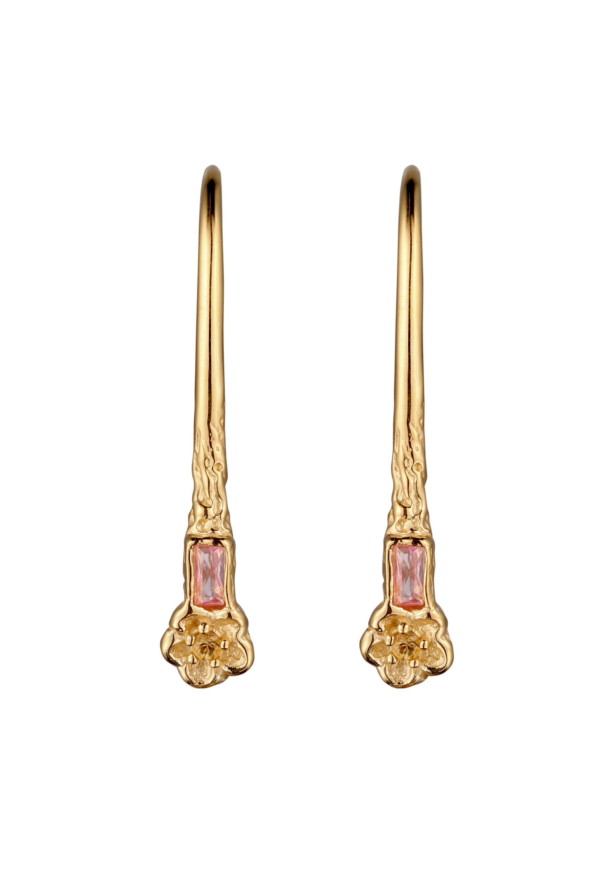 HAZE & GLORY »Ohrringe Citrin Synthetischer Saphir Rosa Blume 925 Sterling Silber vergoldet«