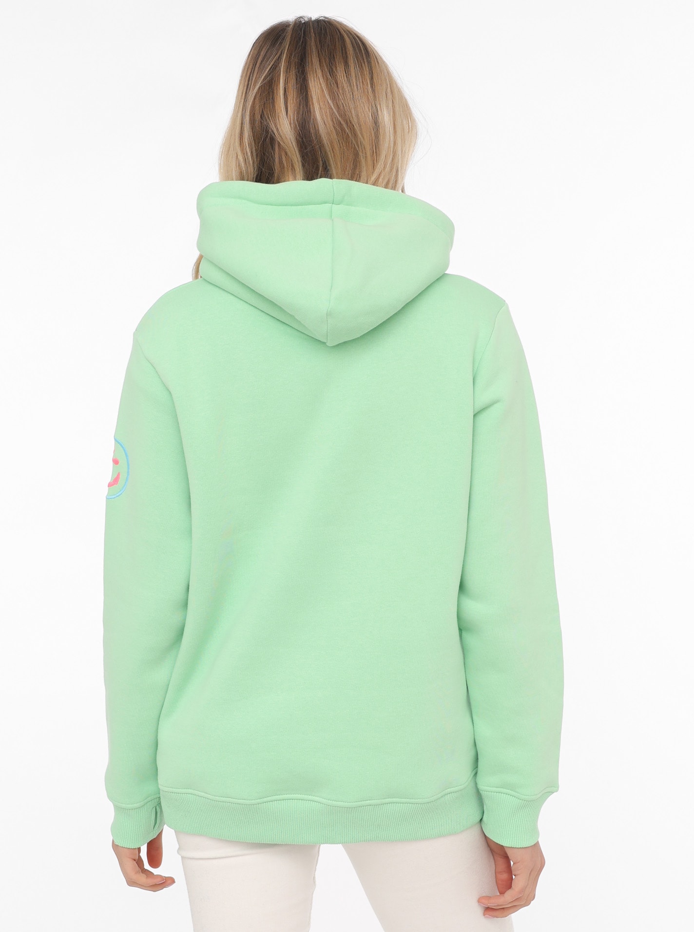 Zwillingsherz Sweatshirt, mit aufgesticktem „Moin“-Schriftzug in Neonfarben