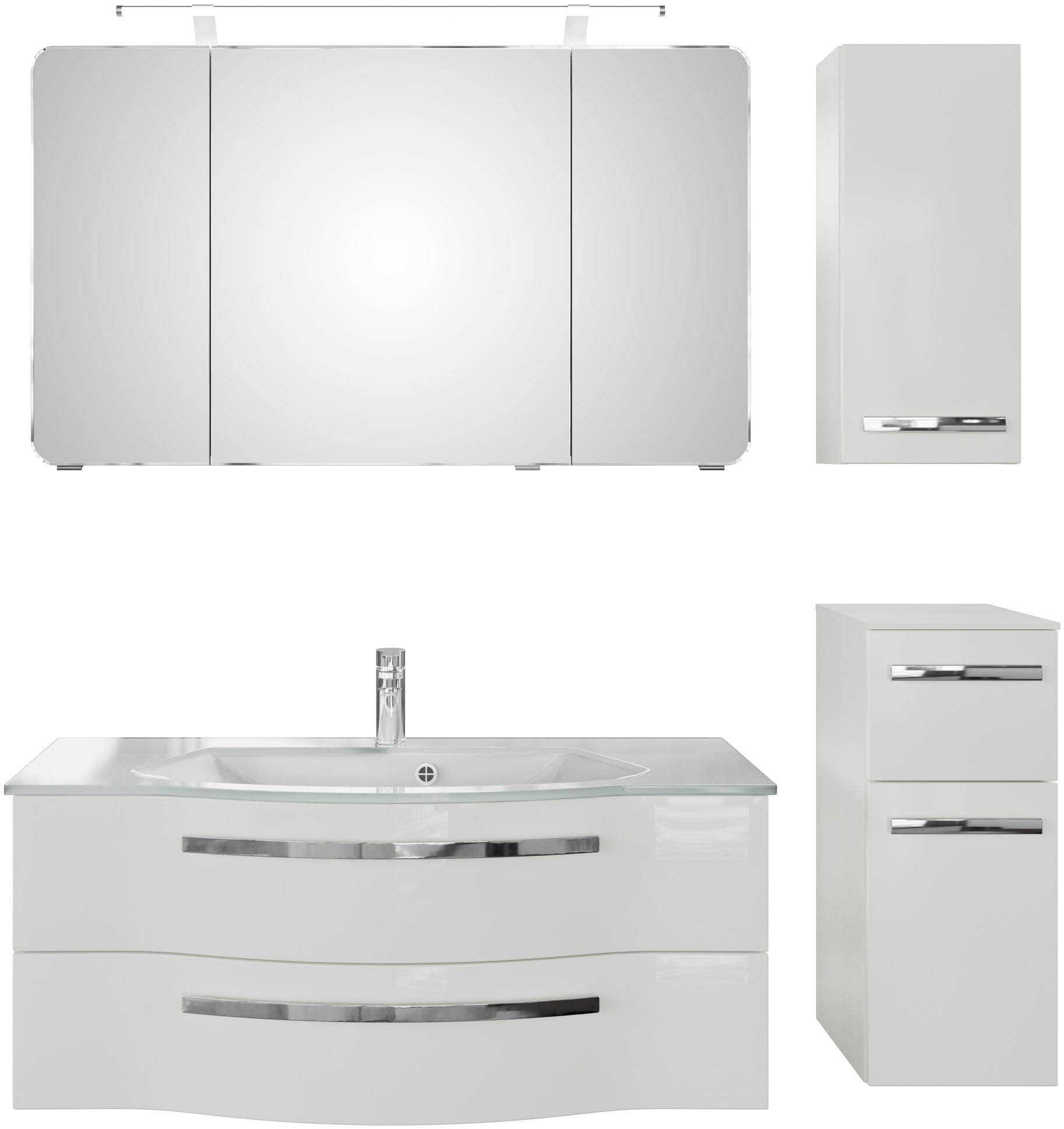 Saphir Badmöbel-Set »Serie 4005, vormontiert, Glaswaschbecken, Spiegelschrank« Set, 5 Stk. tlg.