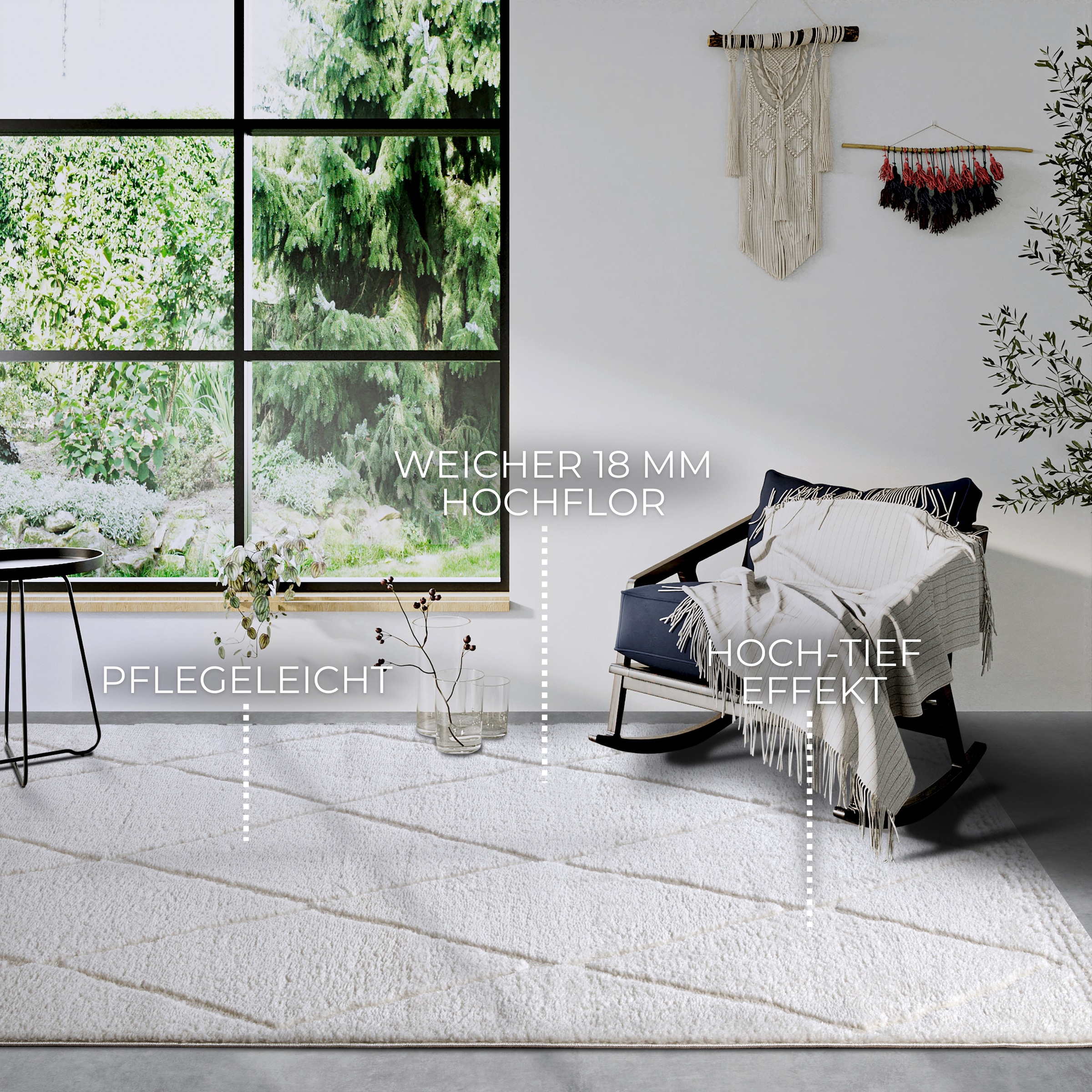 ELLE DECORATION Designteppich »Perrotin«, rechteckig, 18 mm Höhe, Läufer, Shaggy, flauschig, weich, Langflor, modern, Hoch Tief Effekt