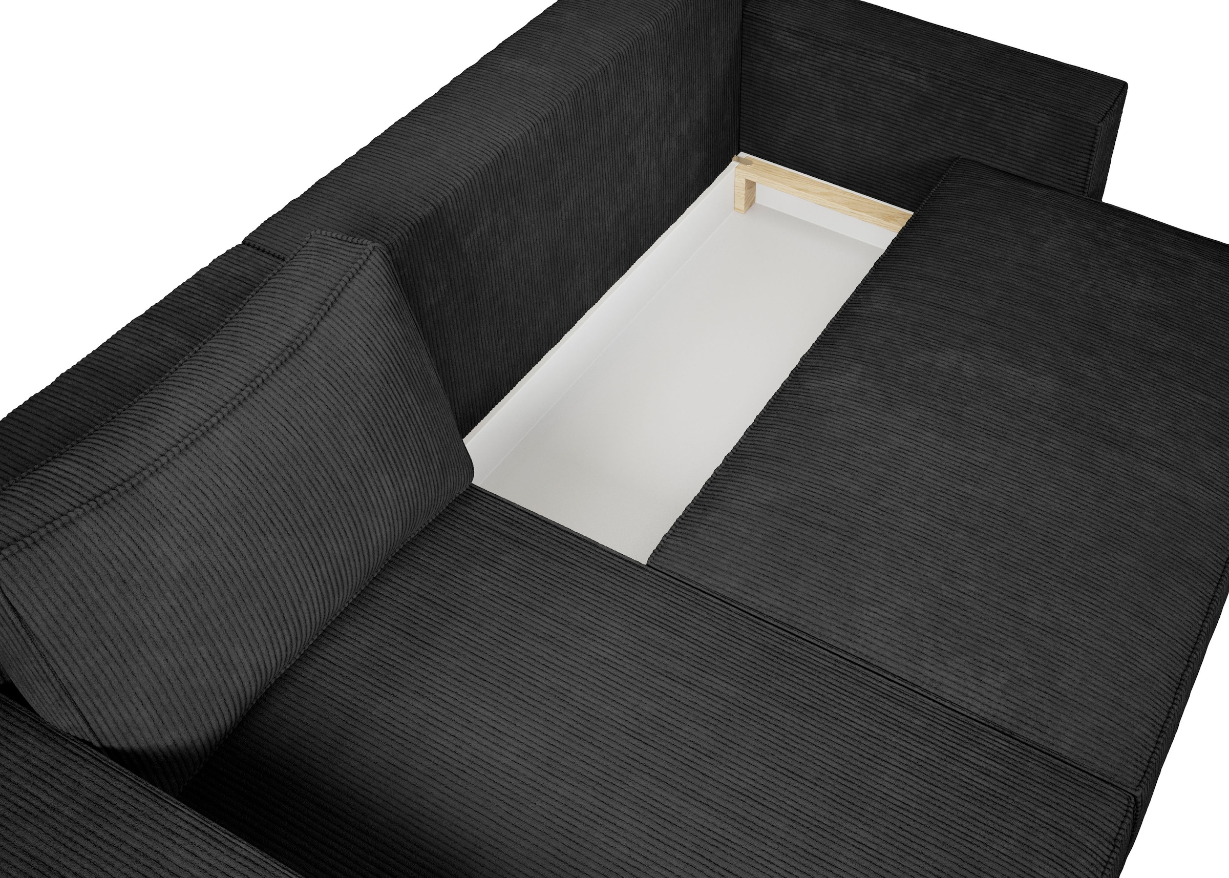 INOSIGN Ecksofa »Winton Cordsofa / Schlafsofa 253 cm«, Cord, Recamiere wechselbar, Schlaffunktion (130/208cm), Bettkasten
