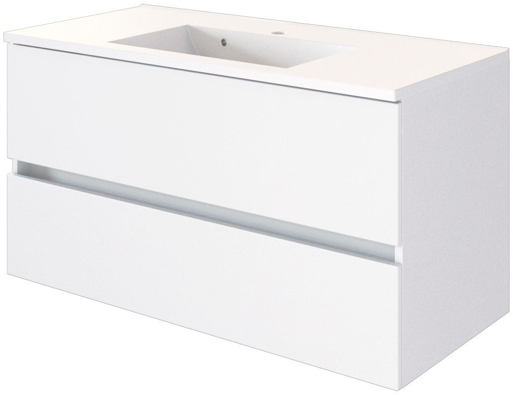 welltime Badmöbel-Set »Welltime Möbel Baabe Waschtisch-Set 3tlg. oder 5tlg.«, (5 St.), gedämpfte Scharniere und Softclose-Funktion, inklusive LED-Beleuchtung
