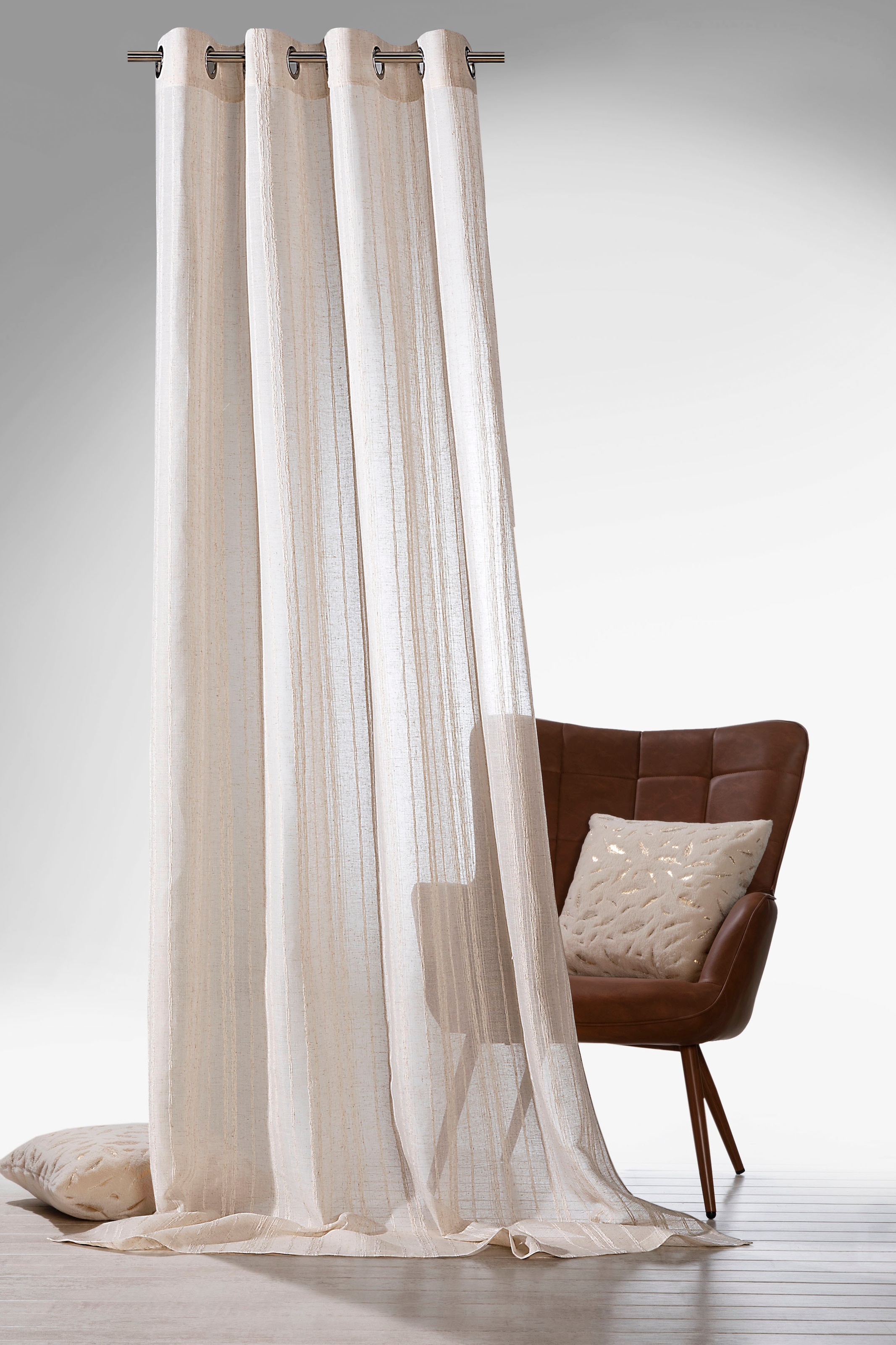 Vorhang »Natural Linen«, (1 St.), Gardine, Ösenschal, Längsstreifen, halbtransparent