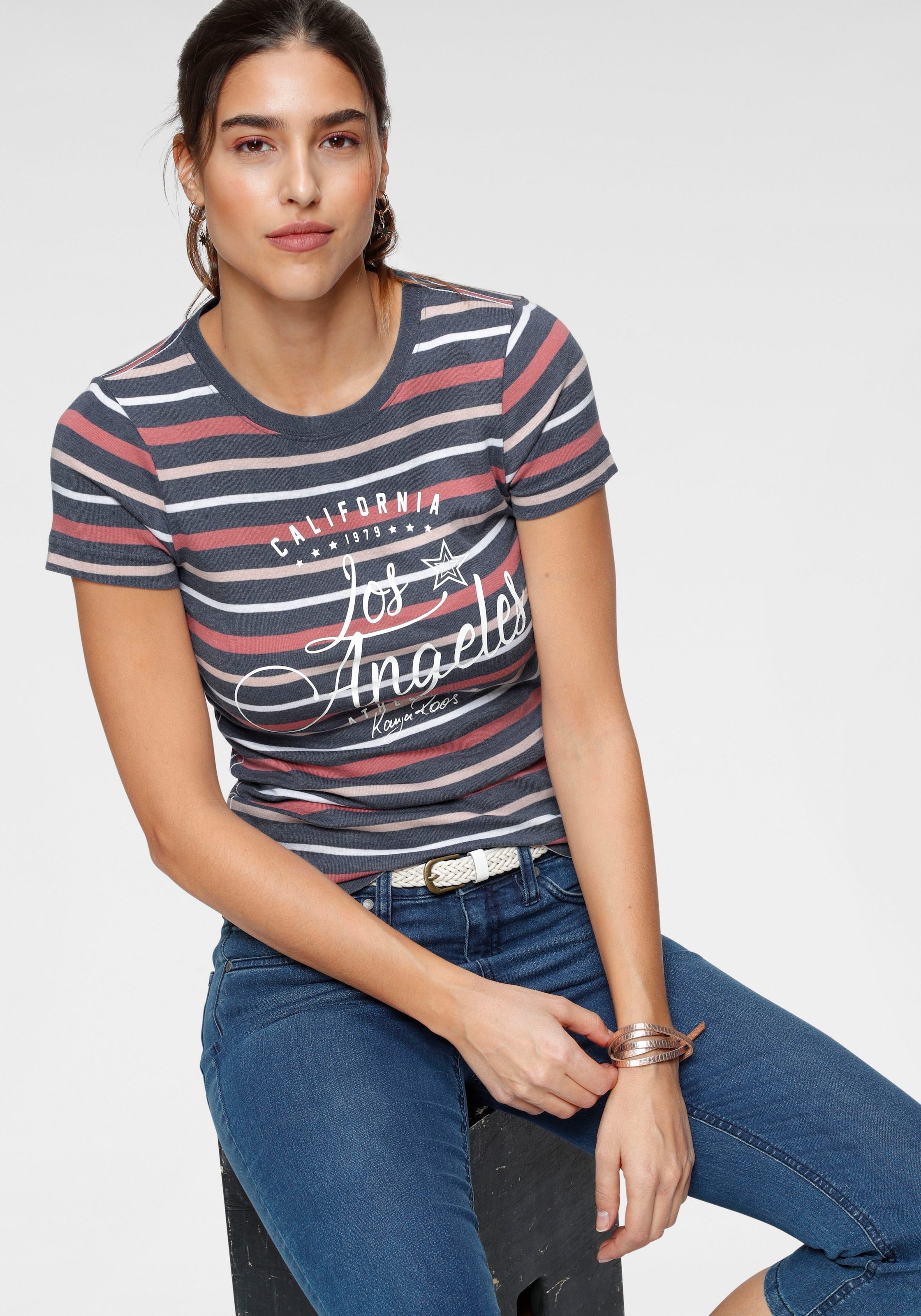 KangaROOS T-Shirt, in Frontdruck | für mit BAUR Streifenmix schönem kaufen