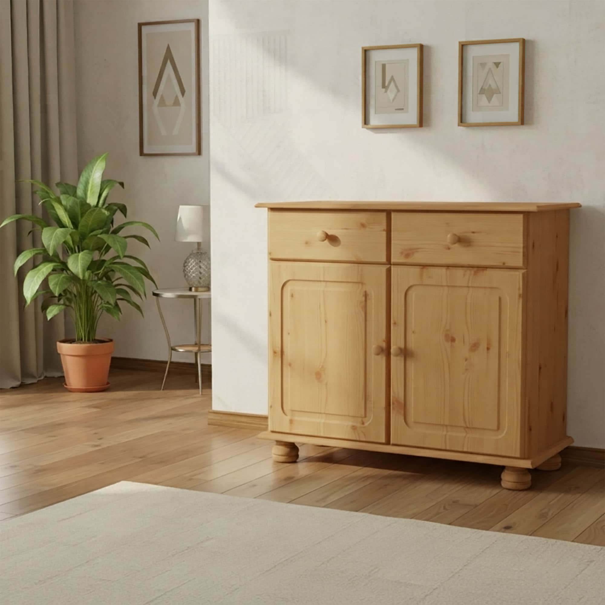 OTTO home Sideboard »Mette Kommode mit 2 Türen & 1 Schubladen, die optisch geteilt ist« Kommode mit gefrästen, kugelförmigen Füßen, 2 Türen und 1 Schublade