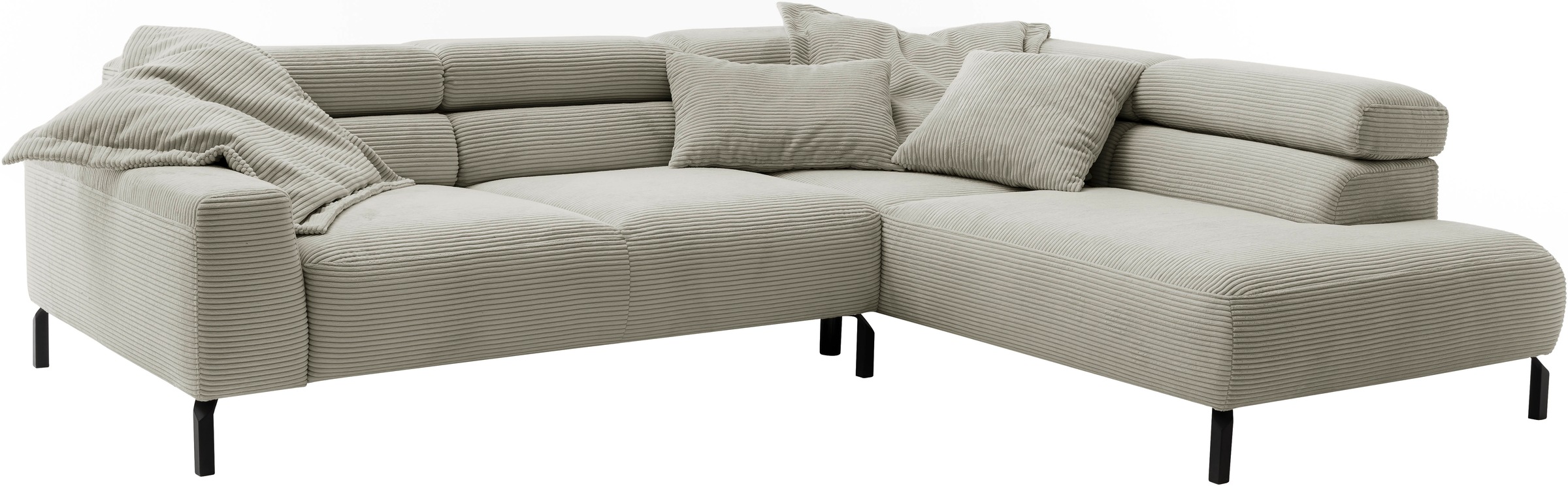 Places of Style Ecksofa »Antonelli, L-Form, inkl. Kopfteilverstellung, Breite 276 cm«, ohne Sitztiefenverstellung, in Cord, stone