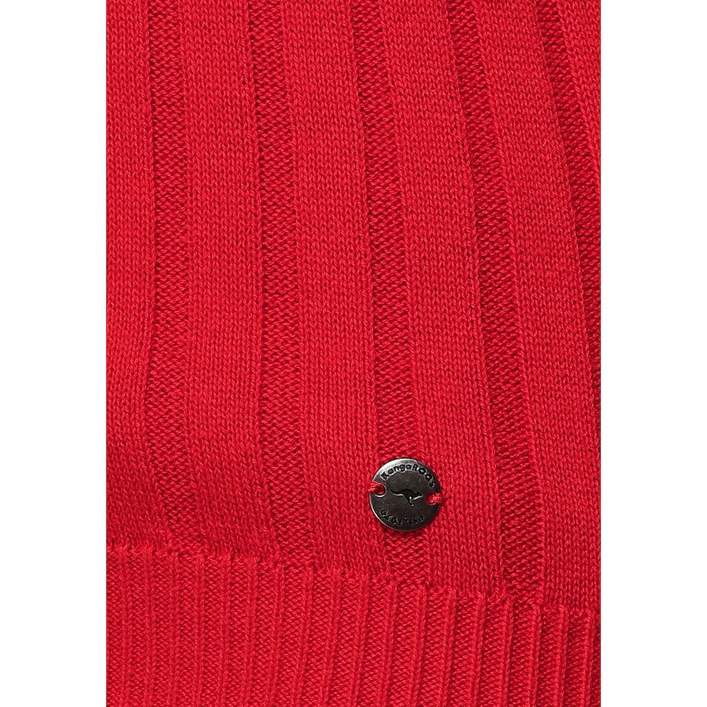 Damenmode Pullover KangaROOS Strickpullover, mit kontrastfarbener Kapuzeninnenseite und Logodruck auf dem Arm rot-pink