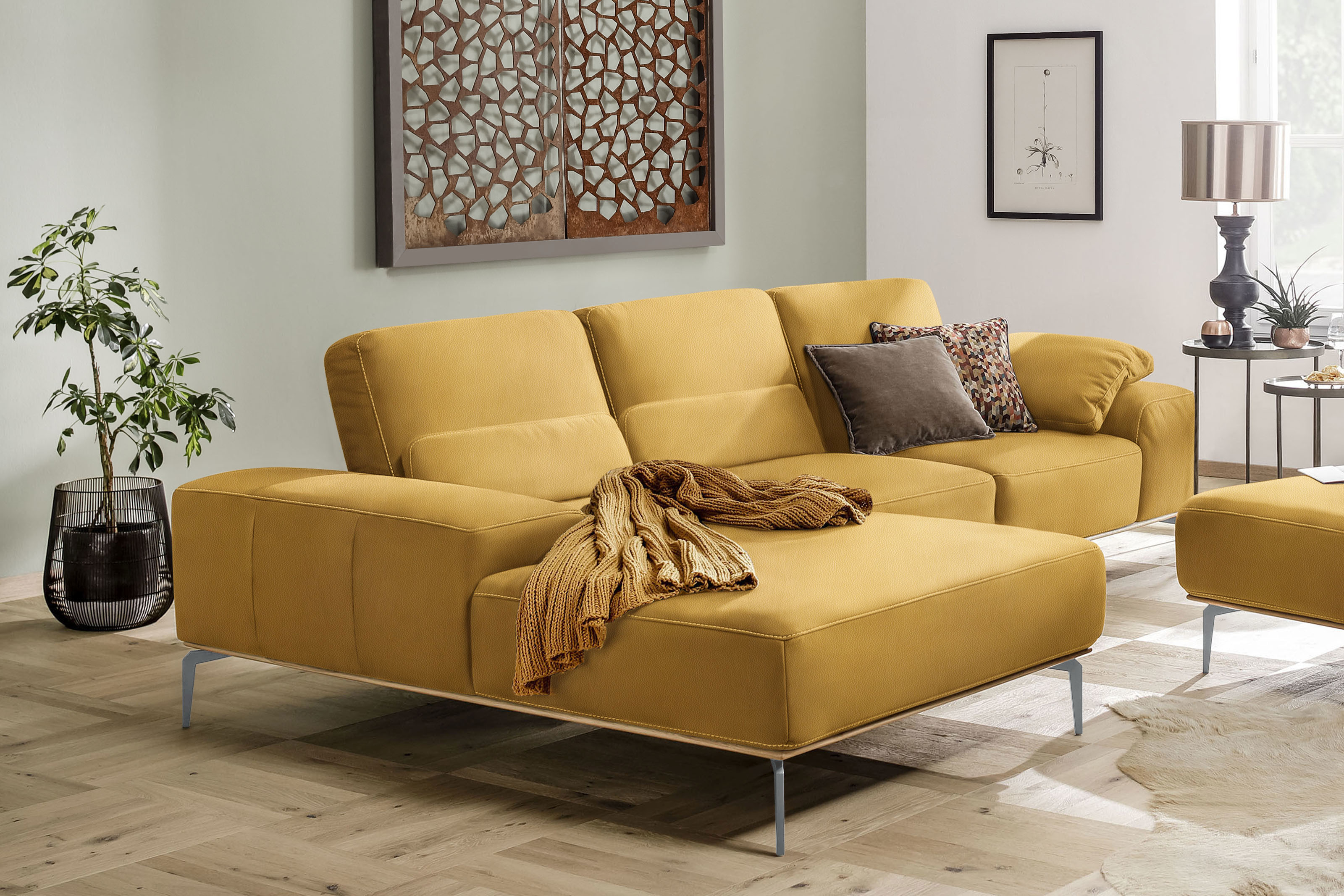 W.SCHILLIG Ecksofa "run, Designsofa mit tollem Sitzkomfort, bequem, Breite 299cm, L-Form" mit elegantem Holzsockel, Füße in Silber matt, Breite 299 cm
