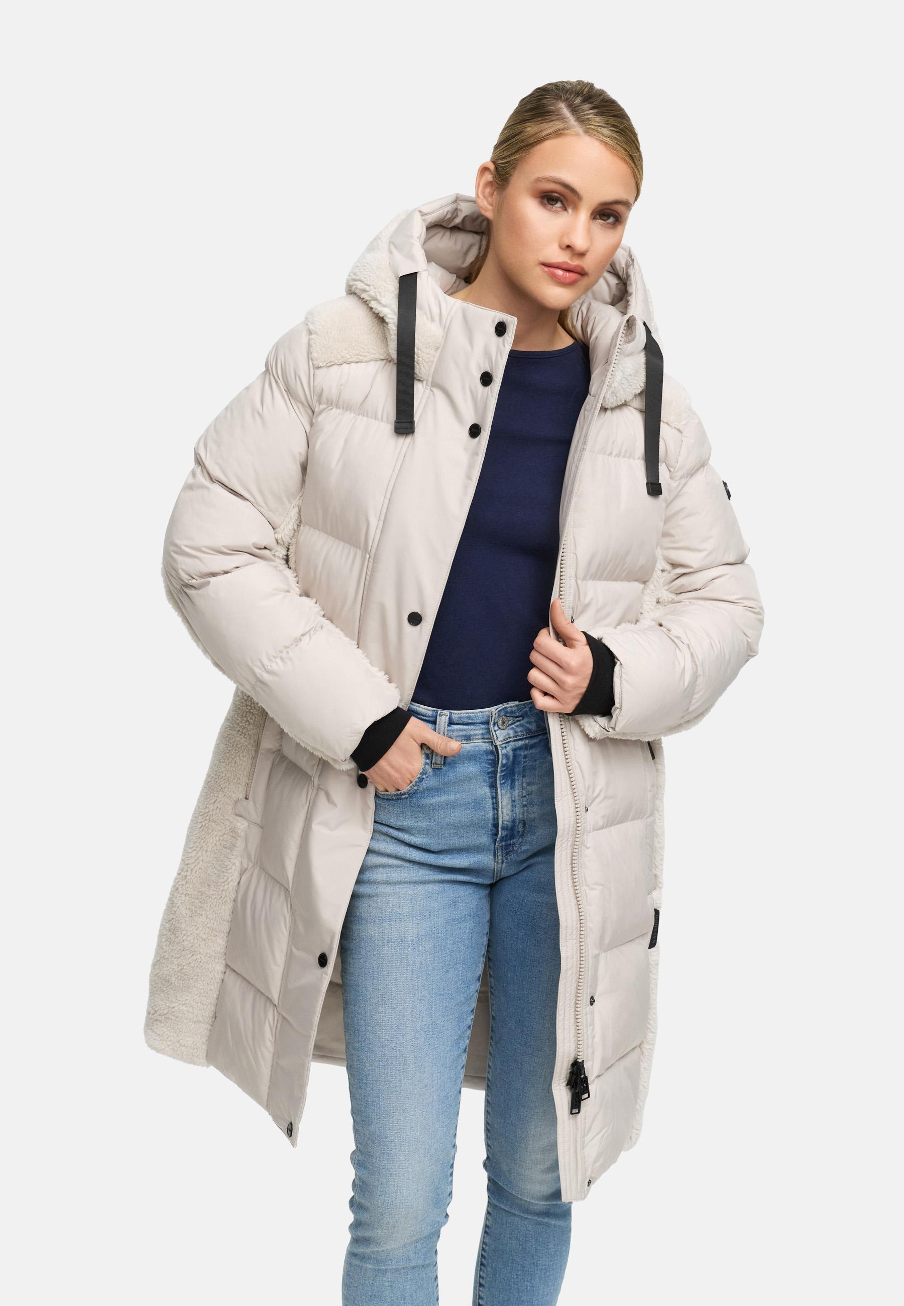 Navahoo Wintermantel »Funkelteddy 14«, warmer Mantel mit Teddyplüsch-Akzenten und Taillengürtel