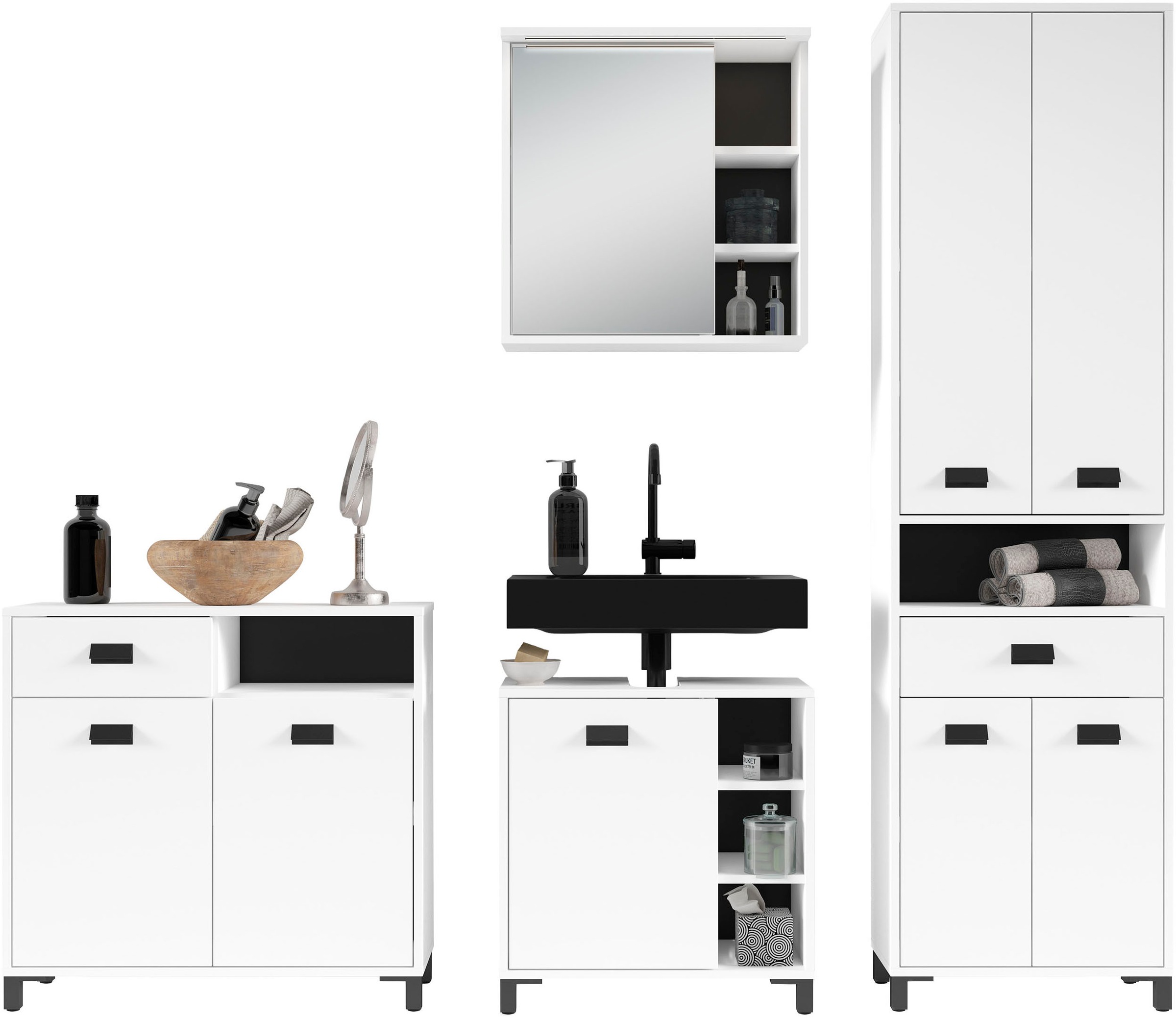 byLIVING Hochschrank »Wellness«, Badezimmer Hochschrank mit 4 Türen und Schubkasten für viel Stauraum