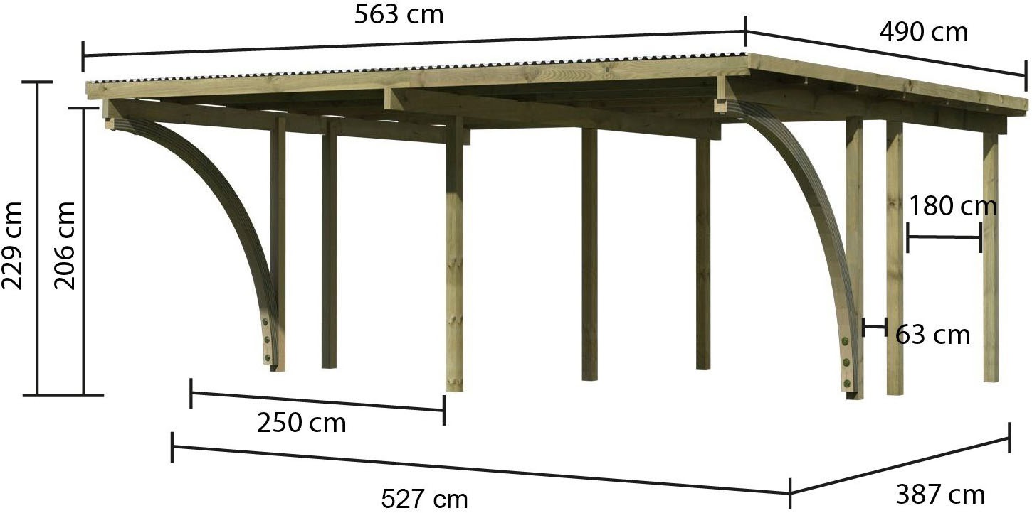 Karibu Doppelcarport »»ECO 1« Variante C, kesseldruckimprägniert«, Masivholz, 509 cm, KDI, aus Masivholz