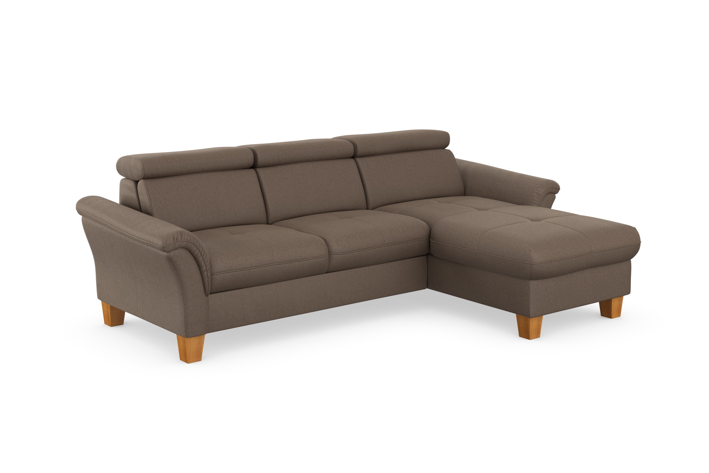 Ecksofa HOME AFFAIRE "Lindgren L-Form", braun (nuss), B:258cm H:84cm T:169cm, 100% Polyester, Sofas, Ecksofa, wahlweise mit Bett mit klappbaren Rollen, Kasten und Kopfverstellung 3