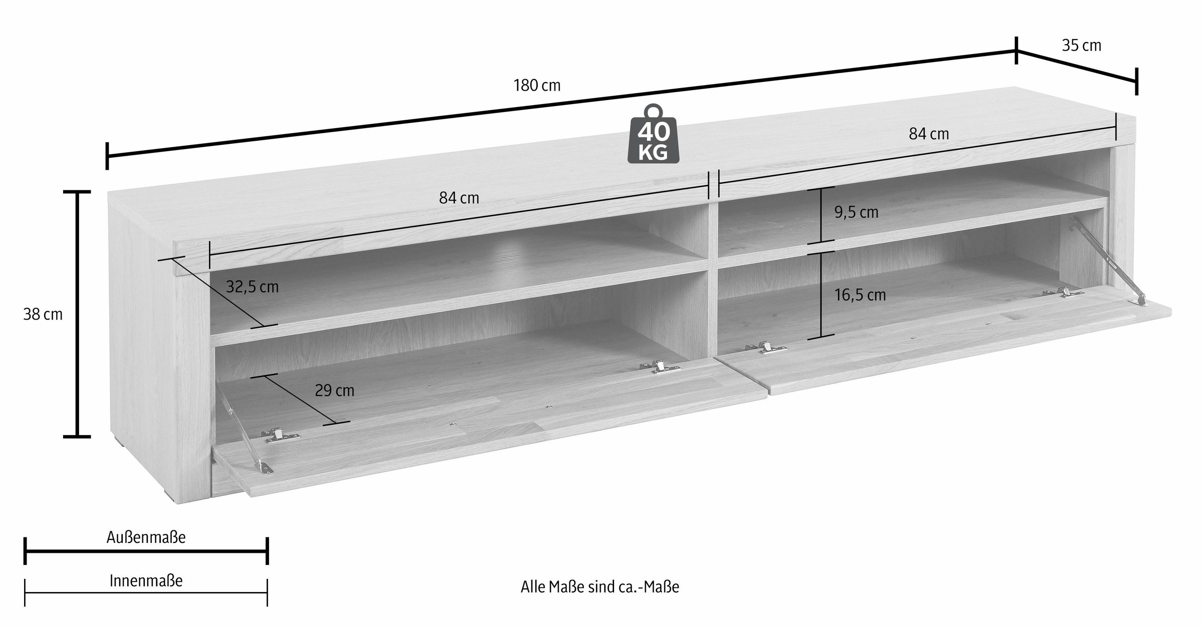 Home affaire Lowboard "Ribe,180cm breit, Fronten Massivholz,4 Fächer,Kabeld günstig online kaufen