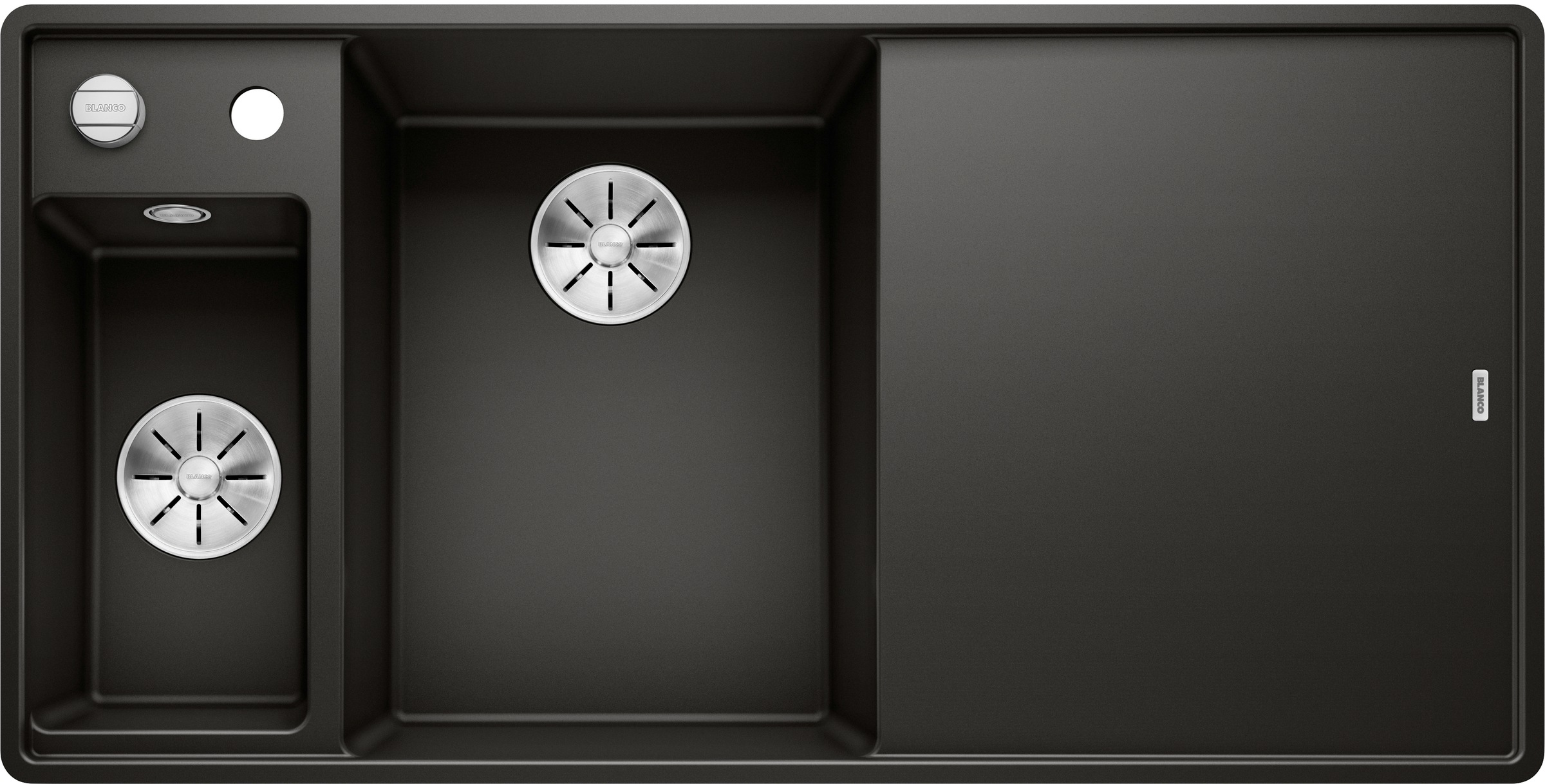 Granitspüle BLANCO, B:50cm H:19cm T:99cmschwarz, Verbundwerkstoff, Küchenspülen, "AXIA III 6 S-F", inklusive gratis Glasschneidebrett und