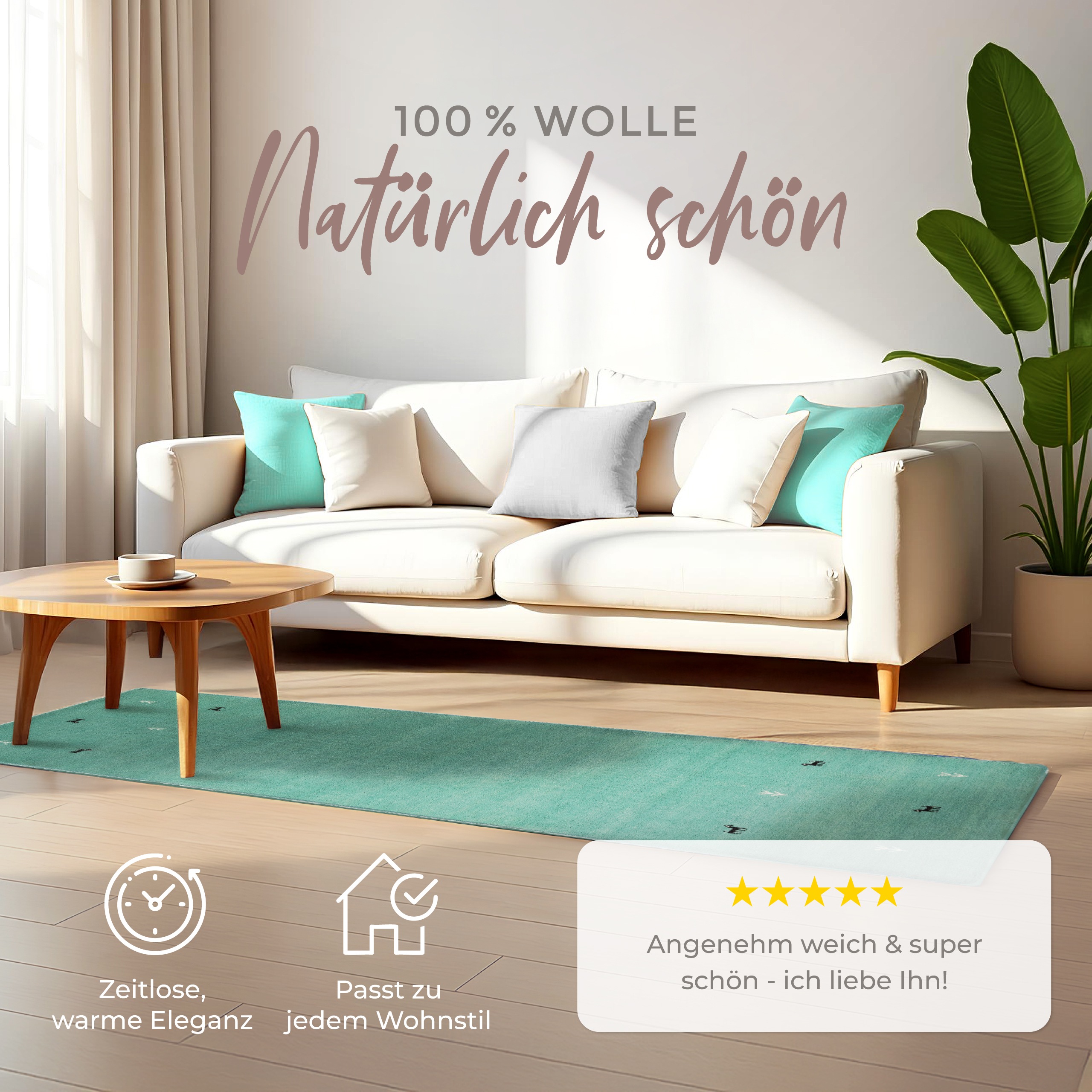 Thumbnail - carpetfine Wollteppich "Gabbeh Uni, auch als Läufer und Rund erhältlich" rechteckig 15 mm Höhe reine Wolle, handgewebt, ...