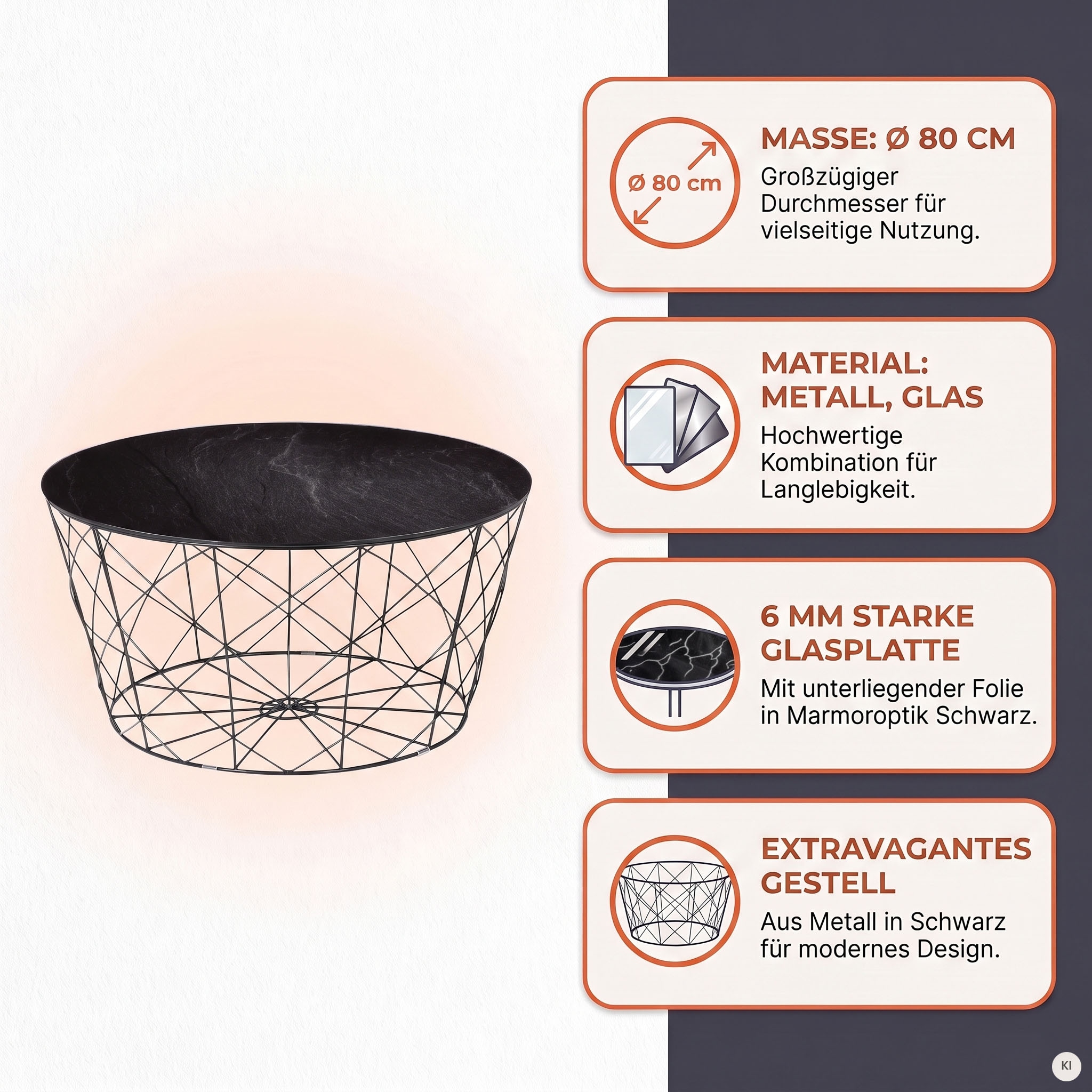 SalesFever Couchtisch »Caorle Coffeetable: Harmonisches Wohnambiente« Stilvolles Korbgestell