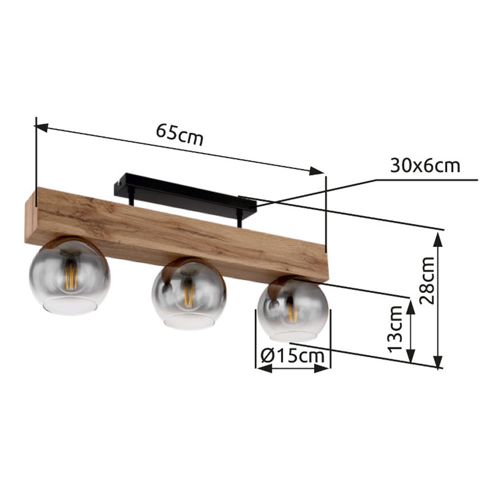 GLOBO LIGHTING Deckenleuchte »MOITAS«, Leuchtmittel E27 | ohne Leuchtmittel, Deckenlampe/Kugeln/Glas/Holz/Wohnzimmer/Glas rauchfarben