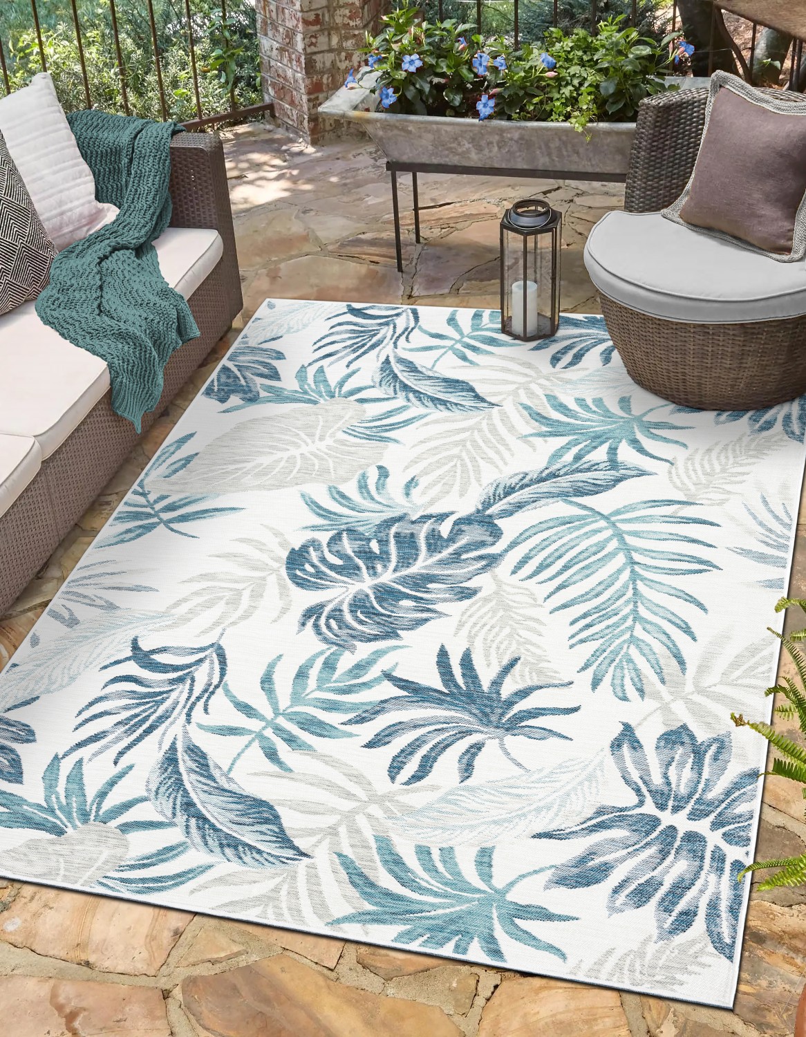 Myflair Möbel & Accessoires Outdoorteppich "Reef, LAGERRÄUMUNG" rechteckig 6 mm Höhe Wendeteppich, Blätter Motiv, Outdoor geeignet, Balkon, Terrasse