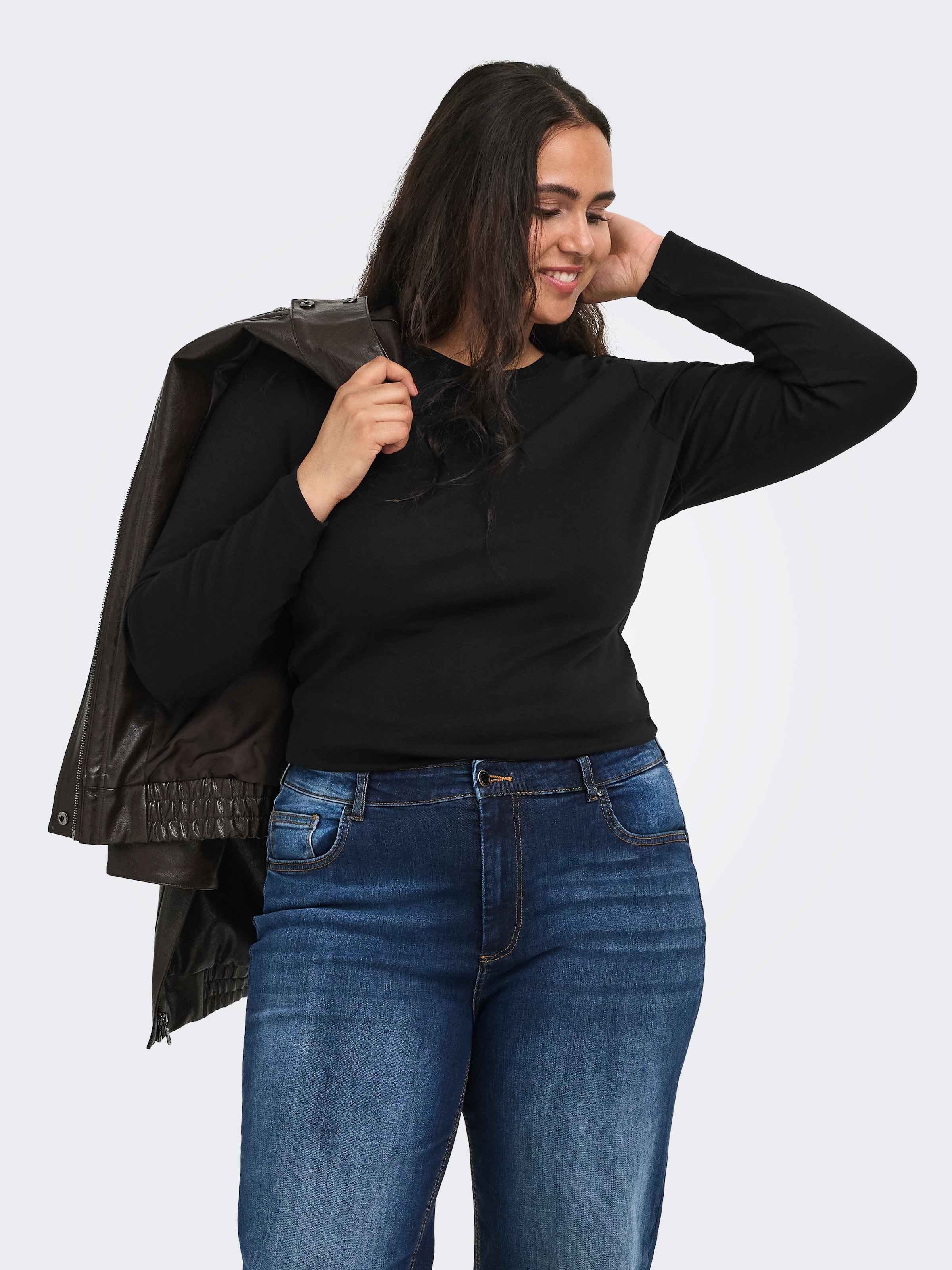 ONLY CARMAKOMA Langarmshirt »CARRILEY O-NECK L/S TOP JRS NOOS« Baumwollmischung
