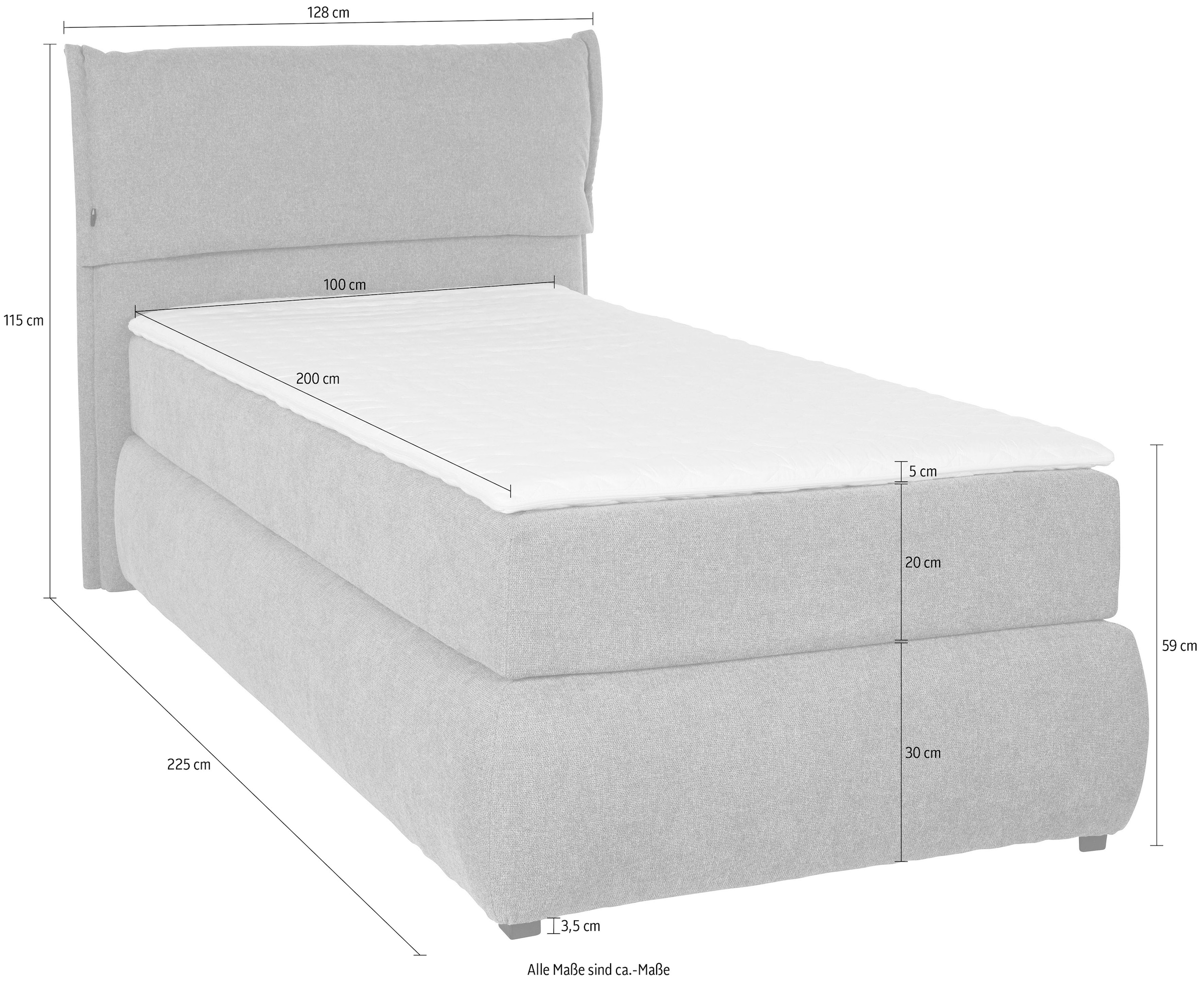 OTTO home Boxspringbett »Jenson« in 4 Farben, 4 Breiten, 3 Matratzenarten in 2 Härtegraden, Topper