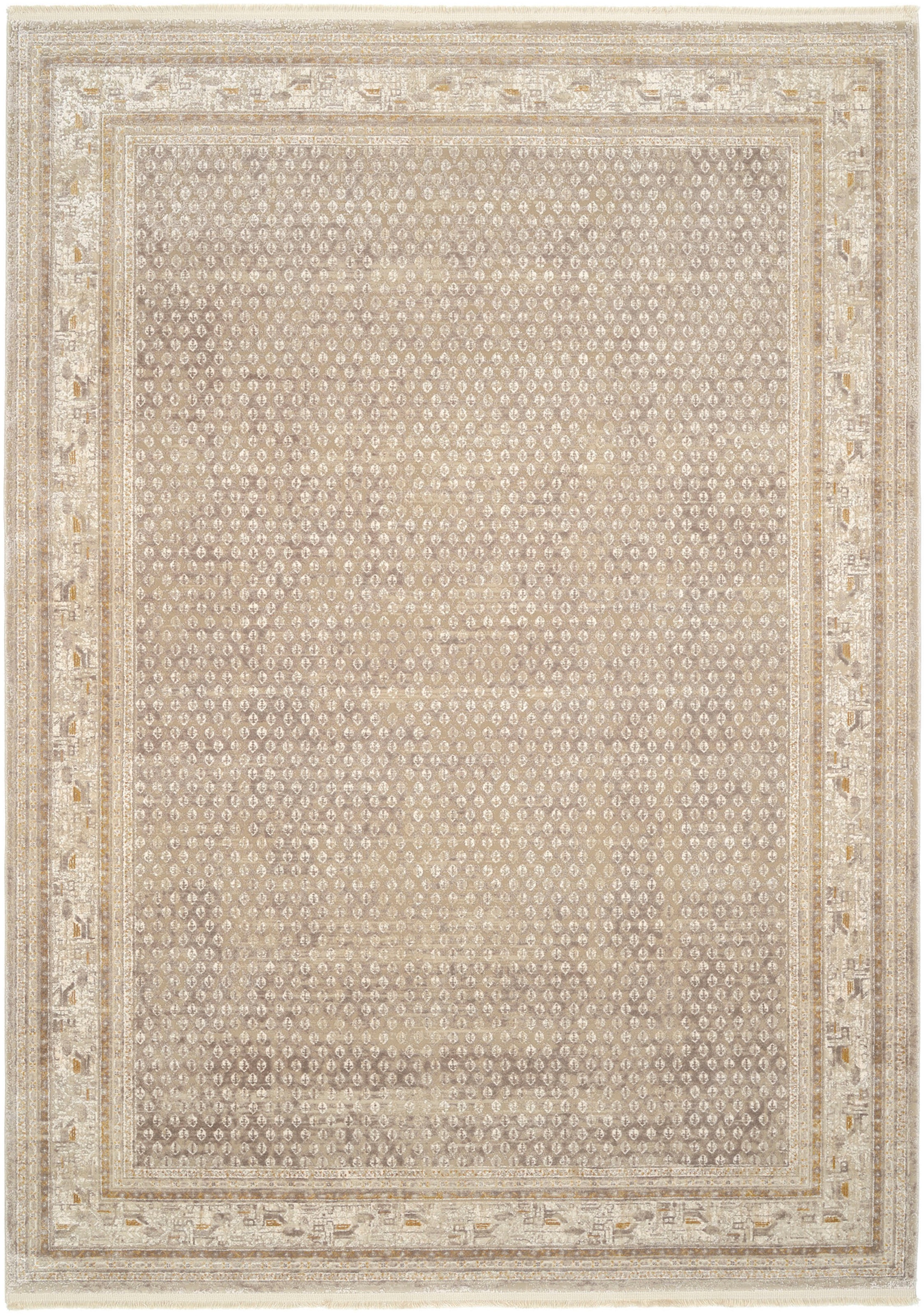Teppich OCI DIE TEPPICHMARKE "BESTSELLER MIRI", beige (beige, goldfarben), B:240cm H:8mm L:340cm, Polyacryl, Viskose, Teppiche, Teppich, Glanz Viskose, mit Fransen, Hoch Tief Struktur, Vintage, Wohnzimmer 2