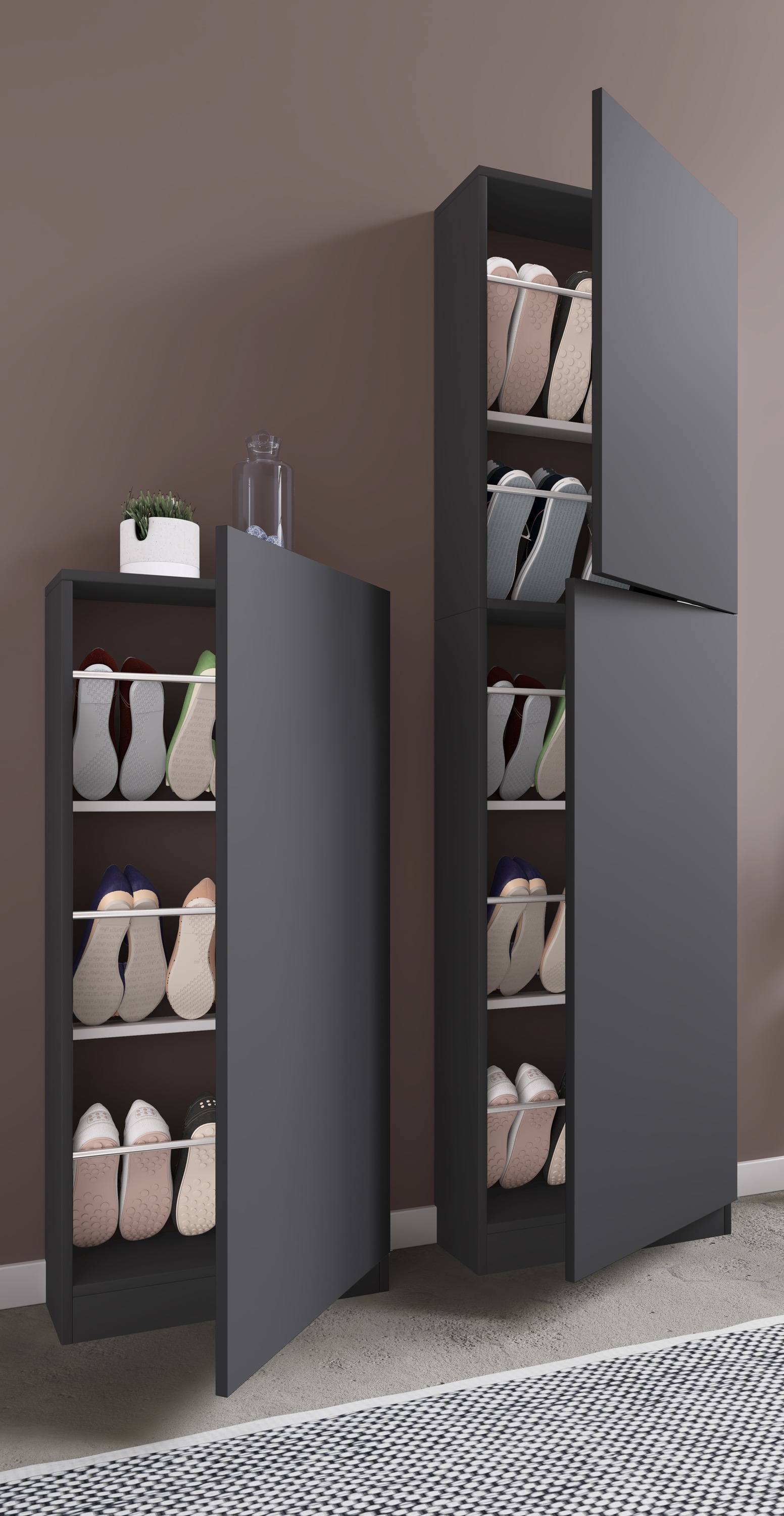VCM Schuhschrank »VCM Holz Schuhschrank | Maße: H. 180 x B. 50 x T. 17 cm | 2 Drehtüren - Fulisa XL«, (1 St.)