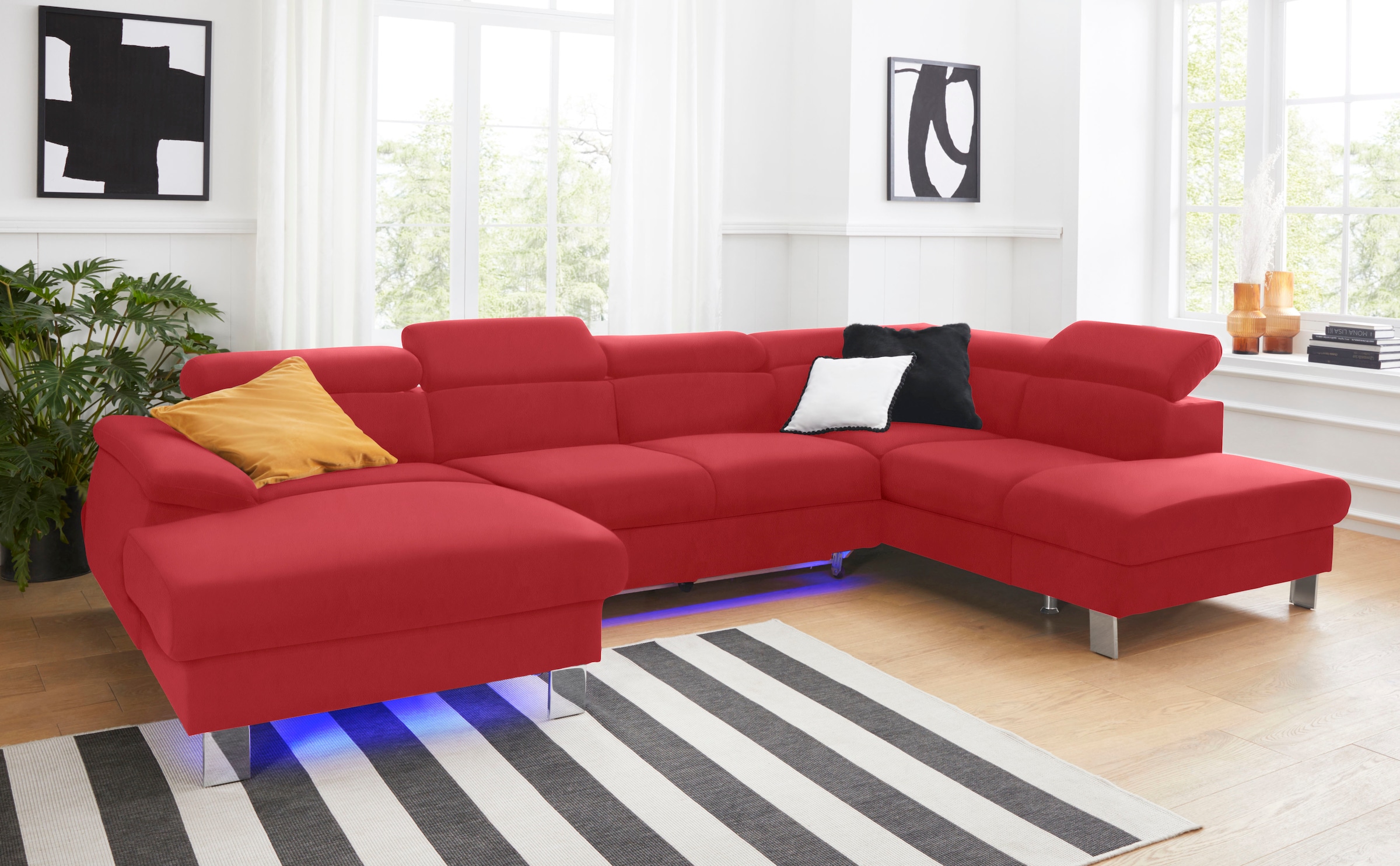 COTTA Wohnlandschaft "Komaris U-Form, B: 320 cm" mit Kopfteilverstellung, optional Schlaffunktion, Bettkasten & Licht