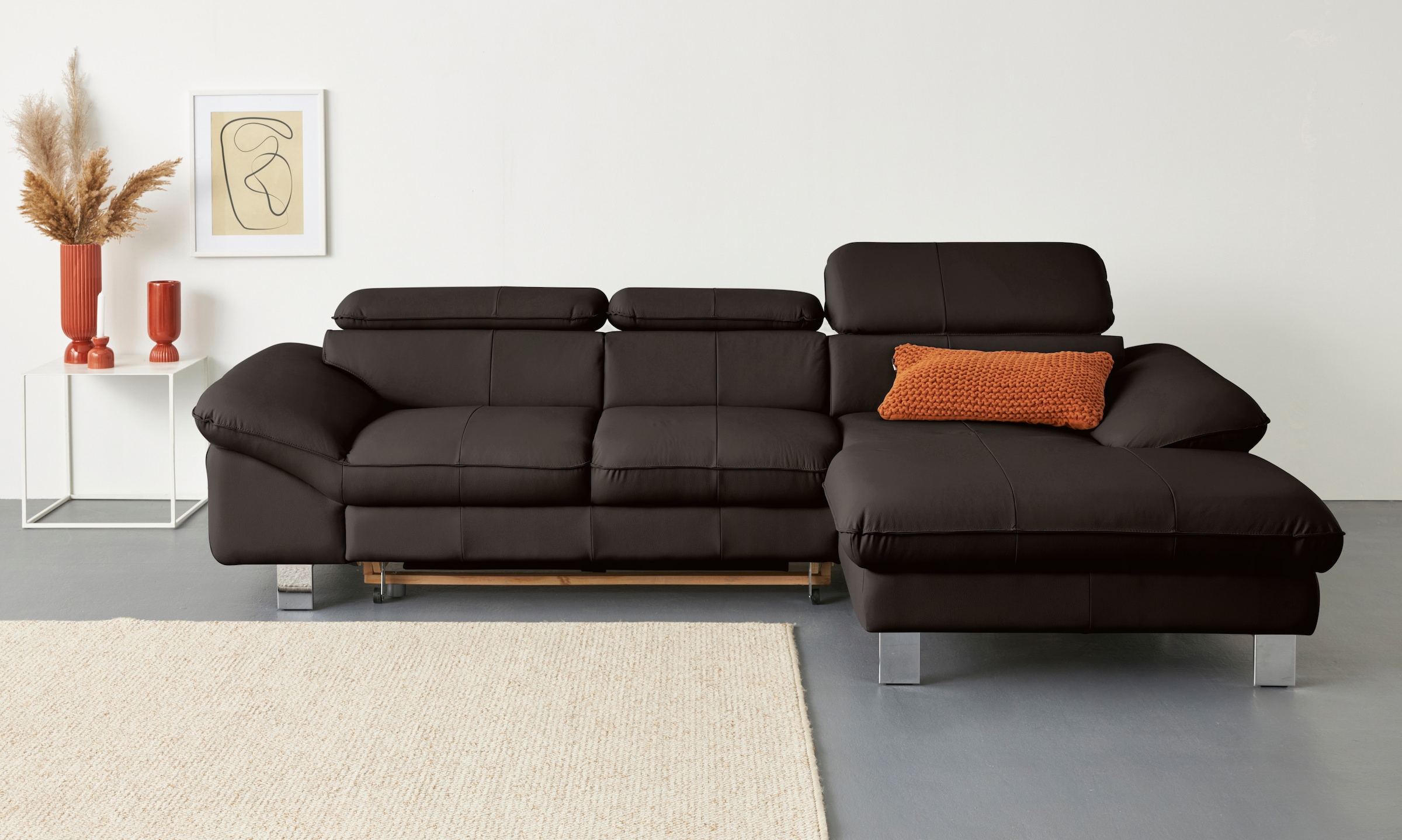 COTTA Ecksofa "Driver L-Form, B: 268 cm, moderne Couch mit Wellenunterfederung, Leder" Kopfteilverstellung, opt. Schlaffunktion + XL Bettkasten, LF:191x129cm