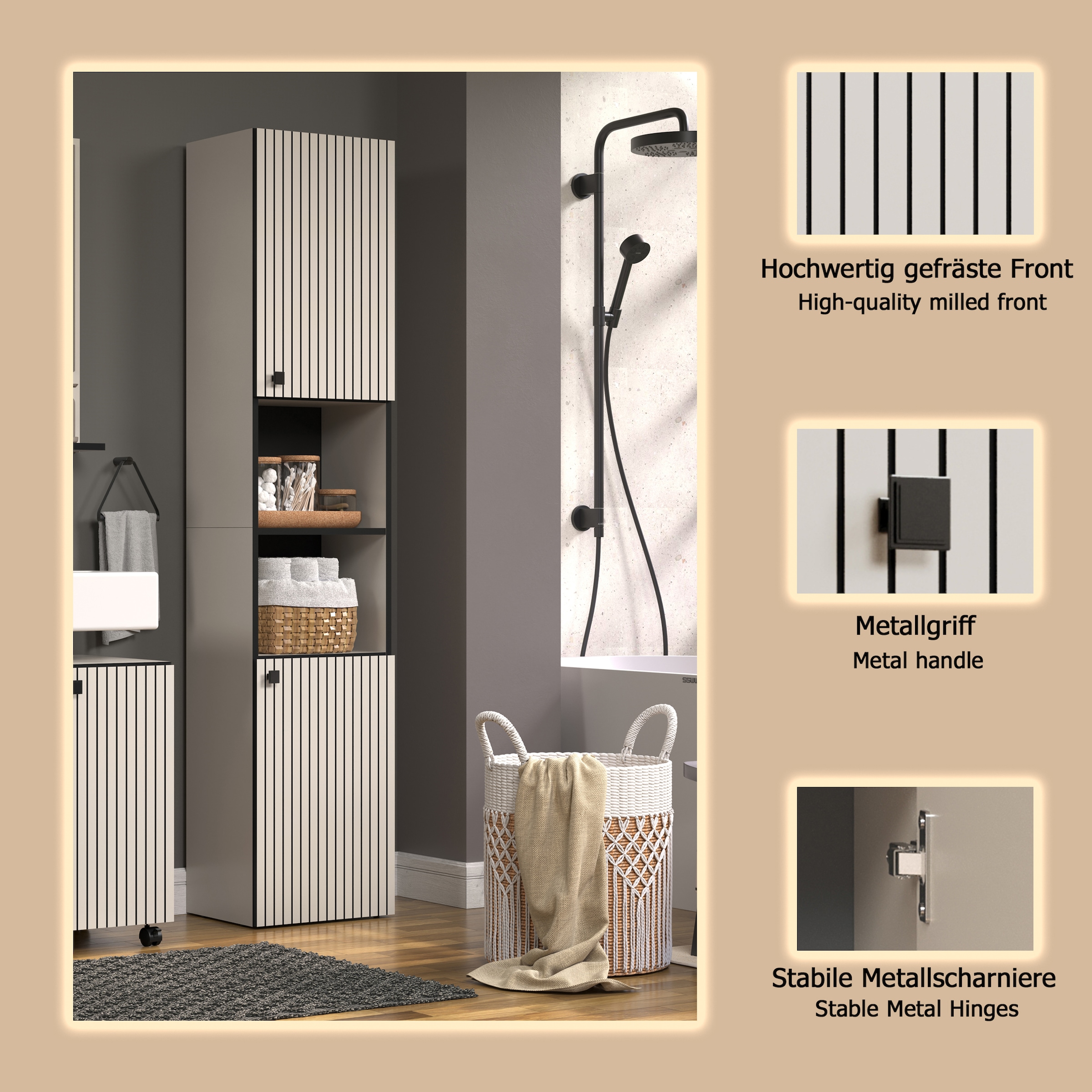 welltime Hochschrank »Amrum«, Badezimmerschrank mit und ohne Schublade - (B/T/H) 40-70/31/186 cm