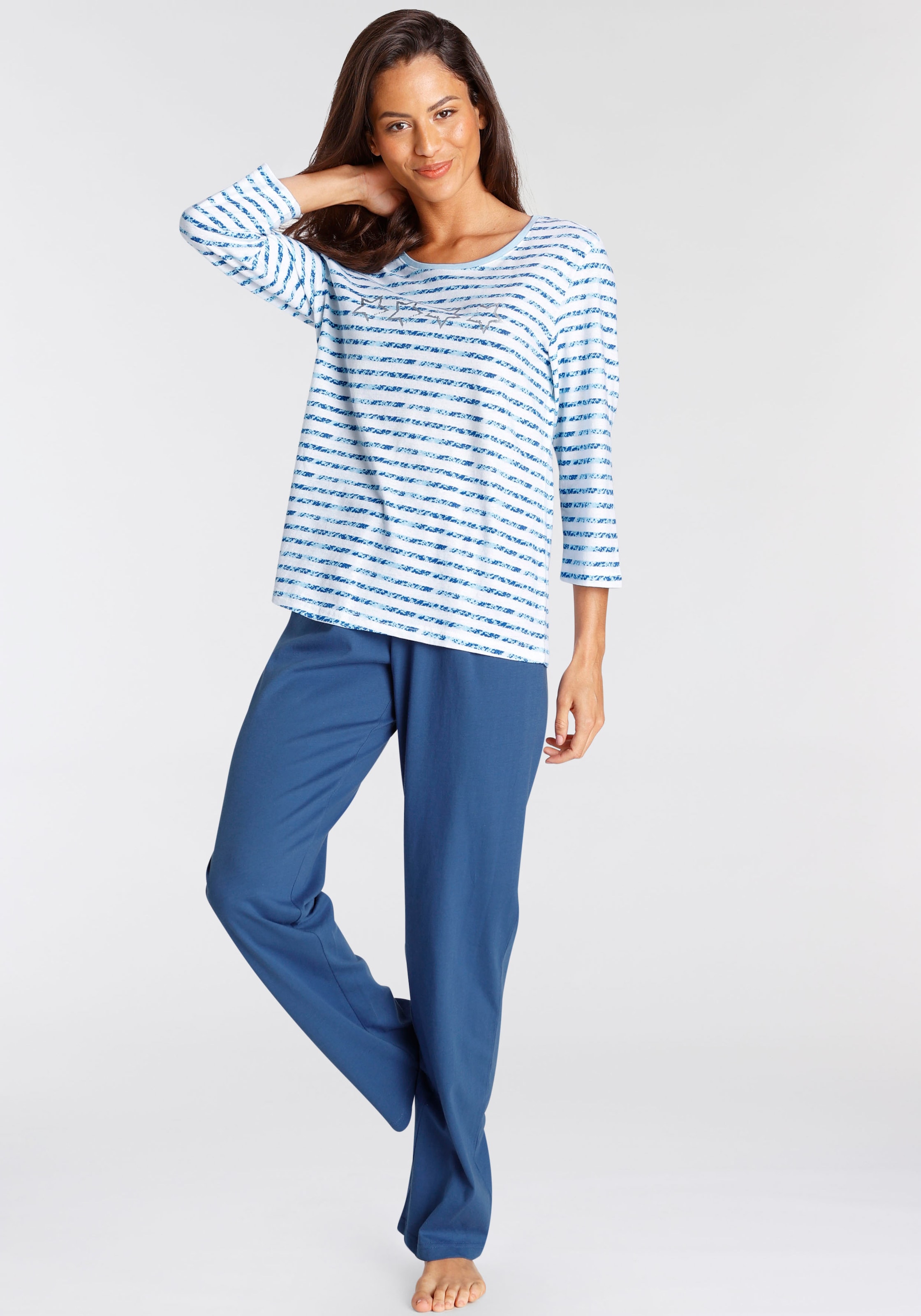 Vivance Dreams by Lascana Pyjama Set, 2 Stk. mit gestreiftem Oberteil