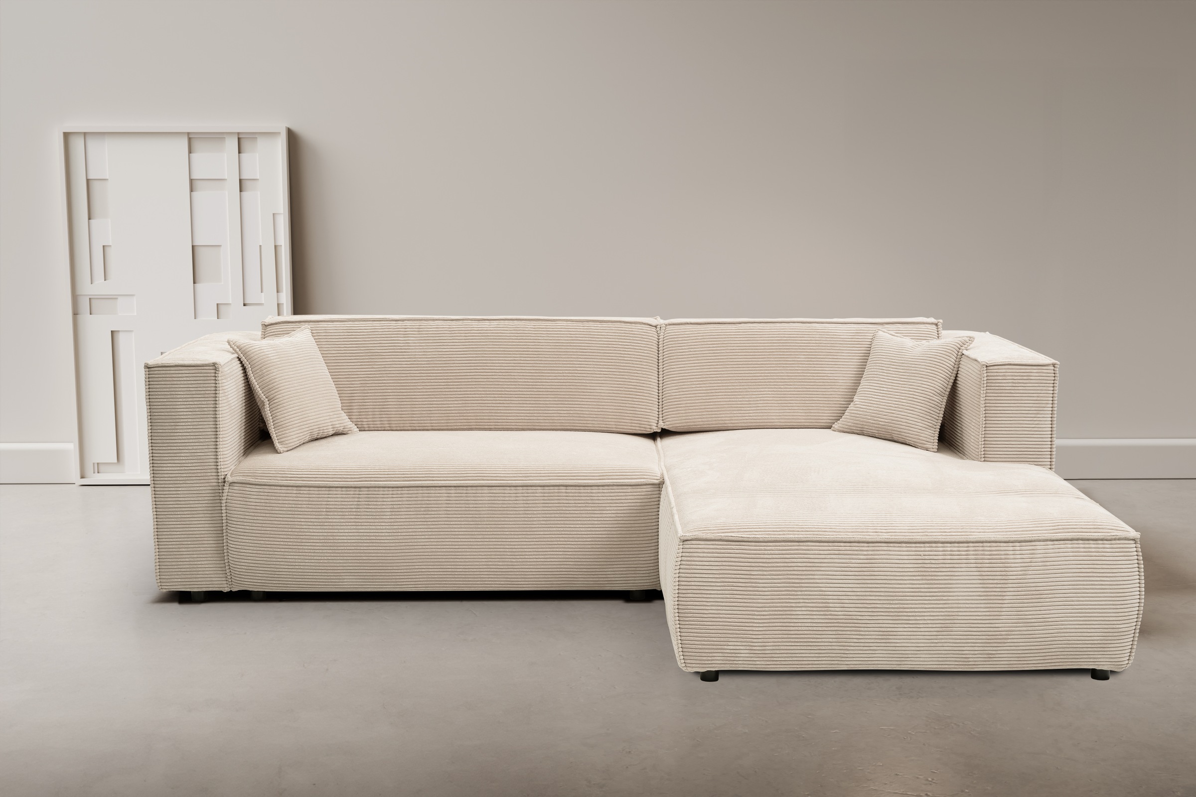 WERK2 Ecksofa "Atlanta-New 295 x 182 cm modern und bequem" Cord, L-Form, XXL, Schlaffunktion, Bettkasten