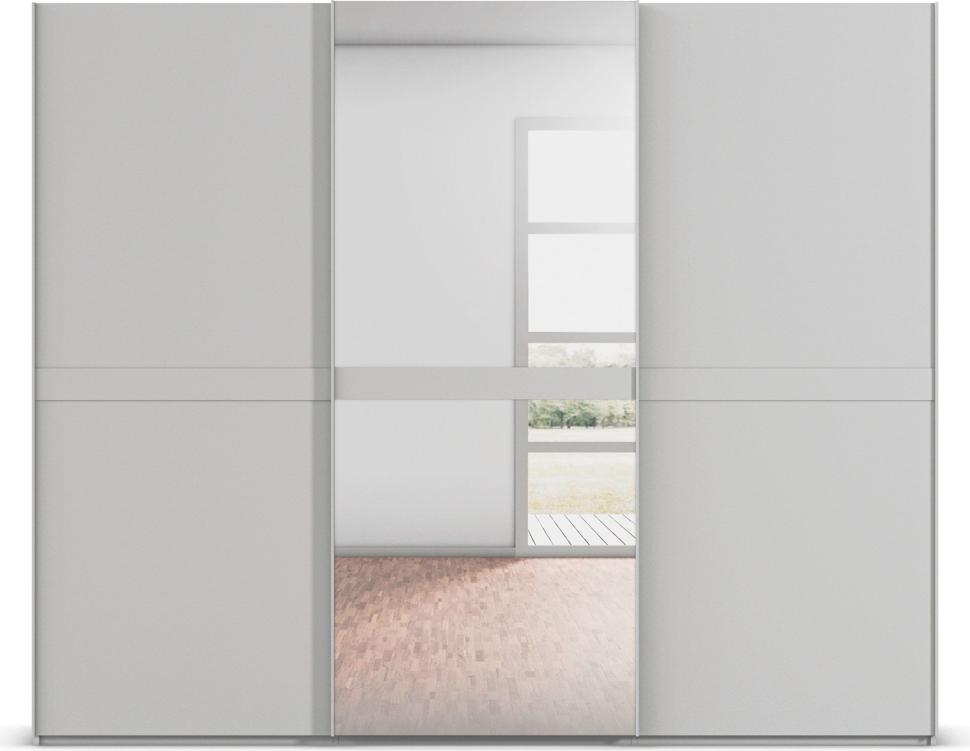 rauch Schwebetürenschrank »Kleiderschrank Schrank Garderobe Schlafzimmerschrank SCALE-LINE«, edle Optik mit Bauchbinde in Korpusfarbe mit Spiegel MADE IN GERMANY