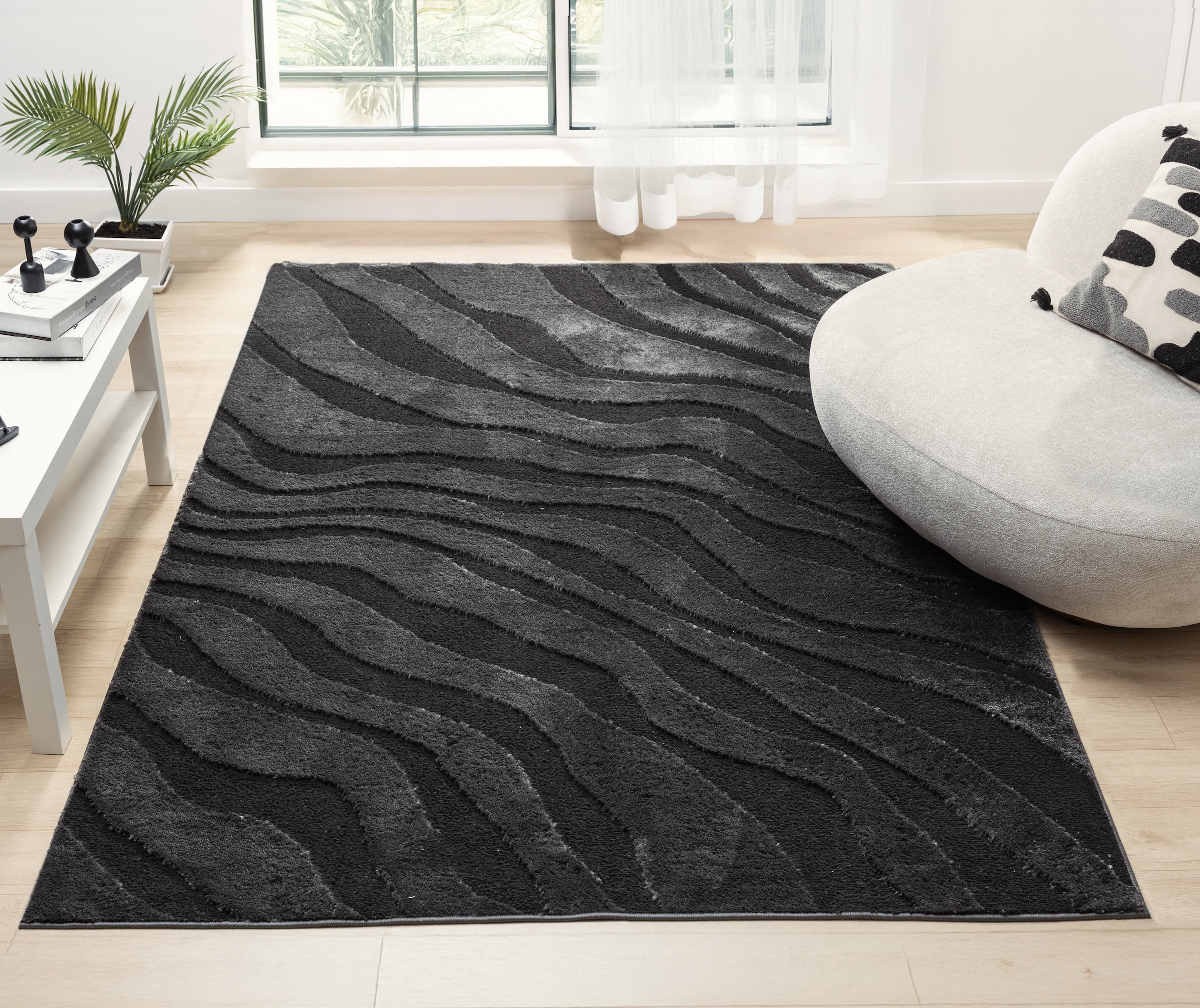 OTTO home Teppich »Benia, Hoch-Tief-Struktur« rechteckig 19 mm Höhe Wellen-Design, leichter Glanz, modern, Wohnzimmer, Schlafzimmer