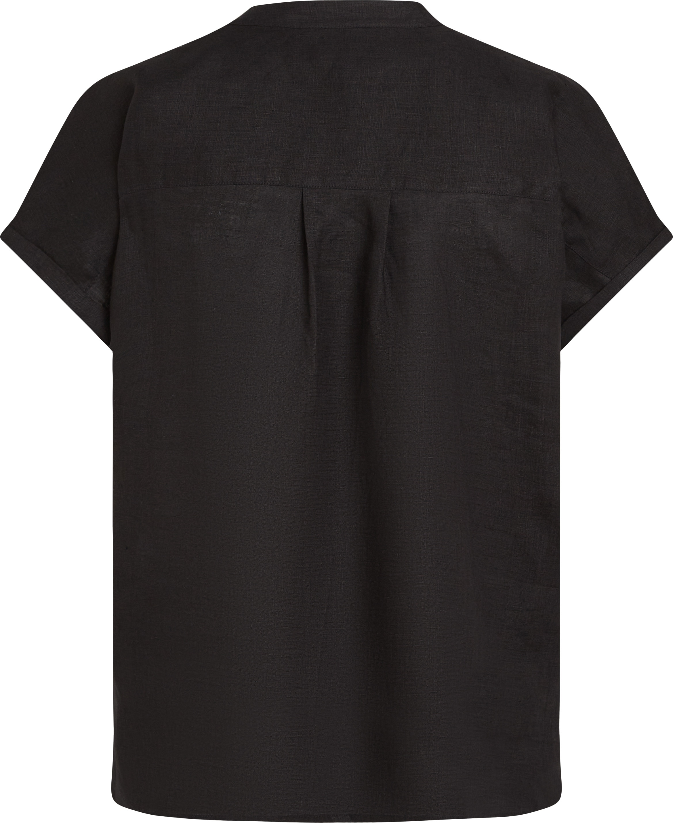 Tommy Hilfiger Kurzarmbluse »ESS LINEN COLLARLESS S/S BLOUSE«, mit Logostickerei,kühlendes Premium Leinen