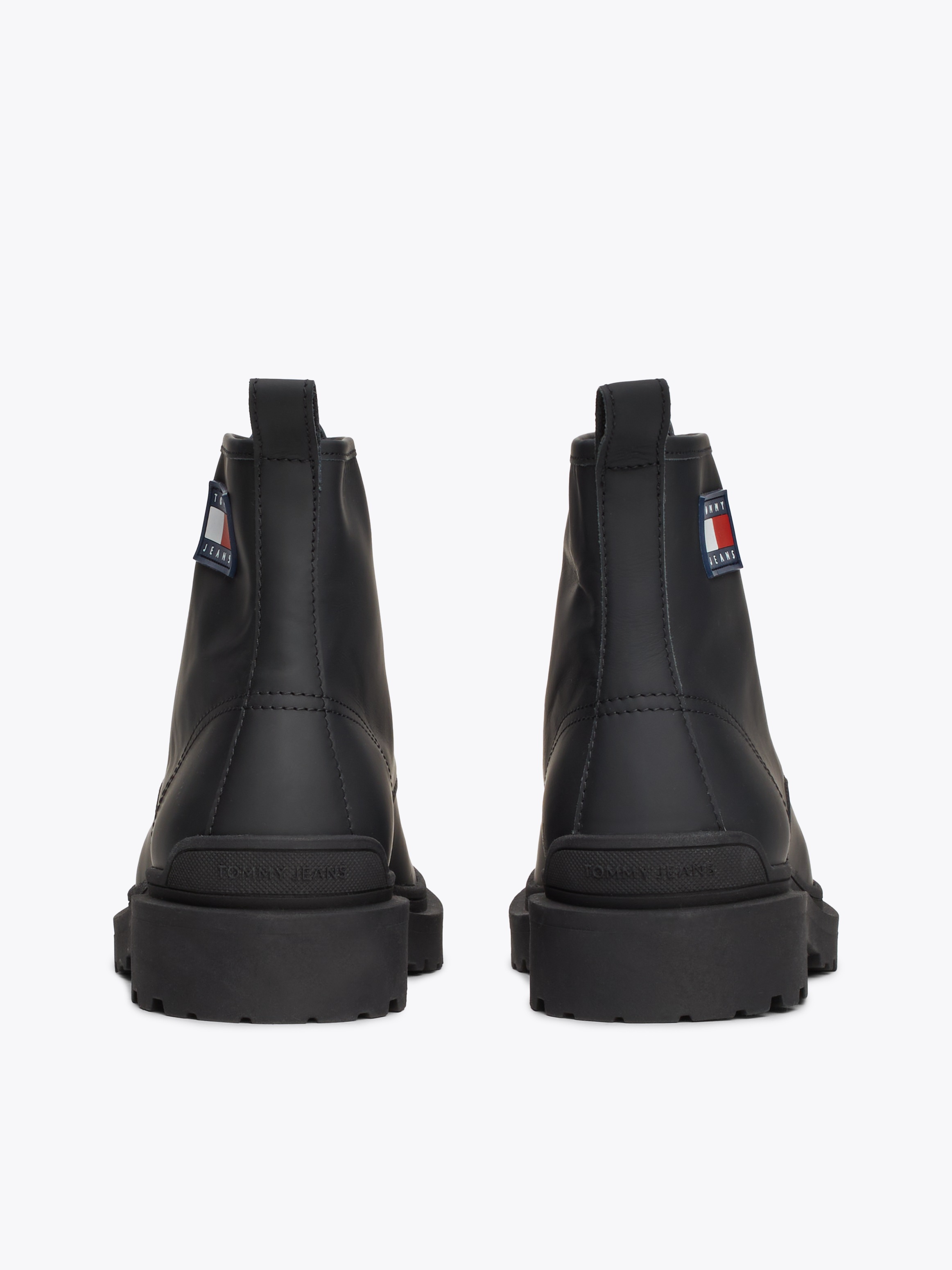 Tommy Jeans Schnürboots »TJM LEATHER LACE UP BOOT«, Blockabsatz, Schnürstiefelette mit seitlicher Logoflag