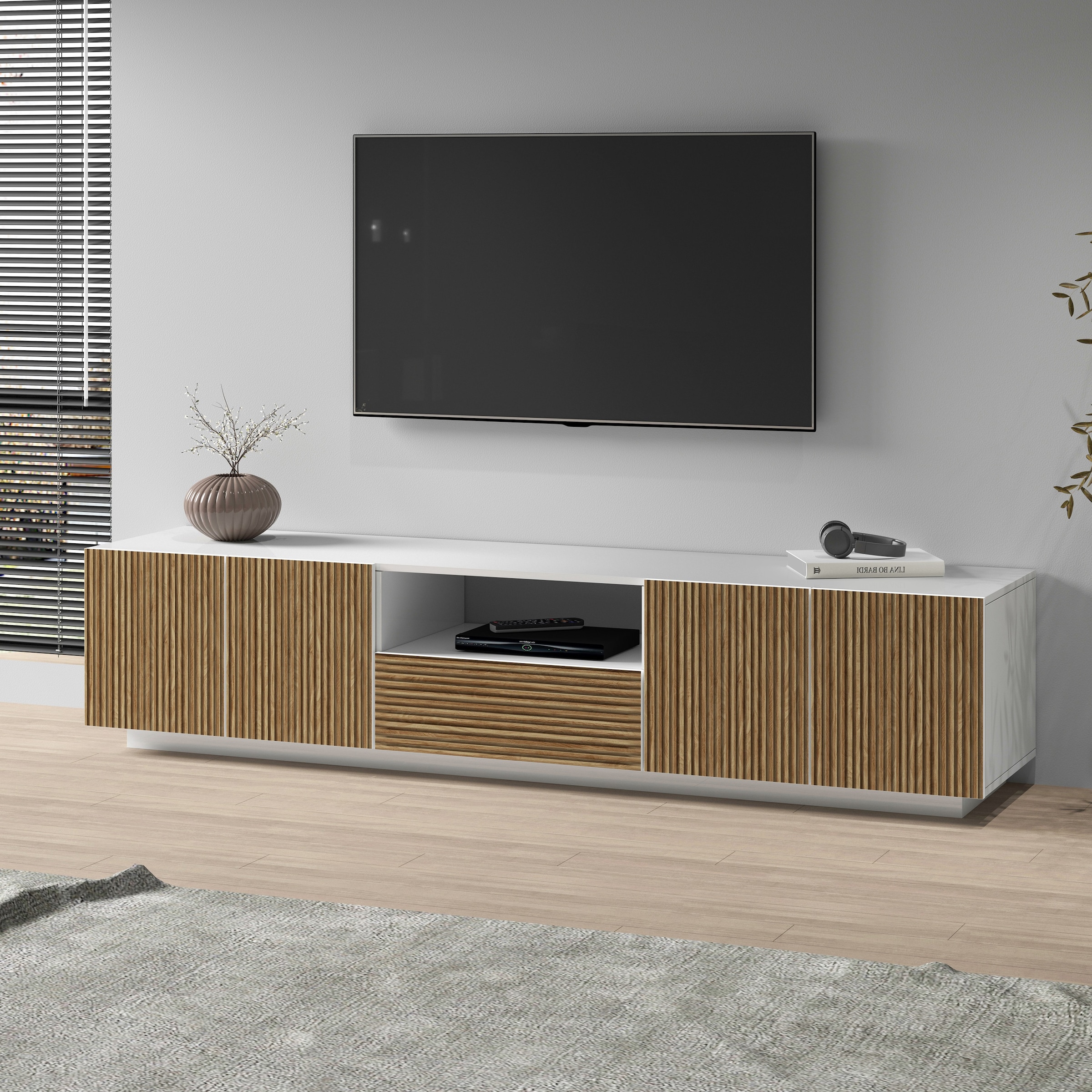 INOSIGN Lowboard »Vega,Lowboard,TV Board,TV Schrank,220 cm«, mit 4 Türen und 1 Schublade,Fronten mit Rillen-Optik