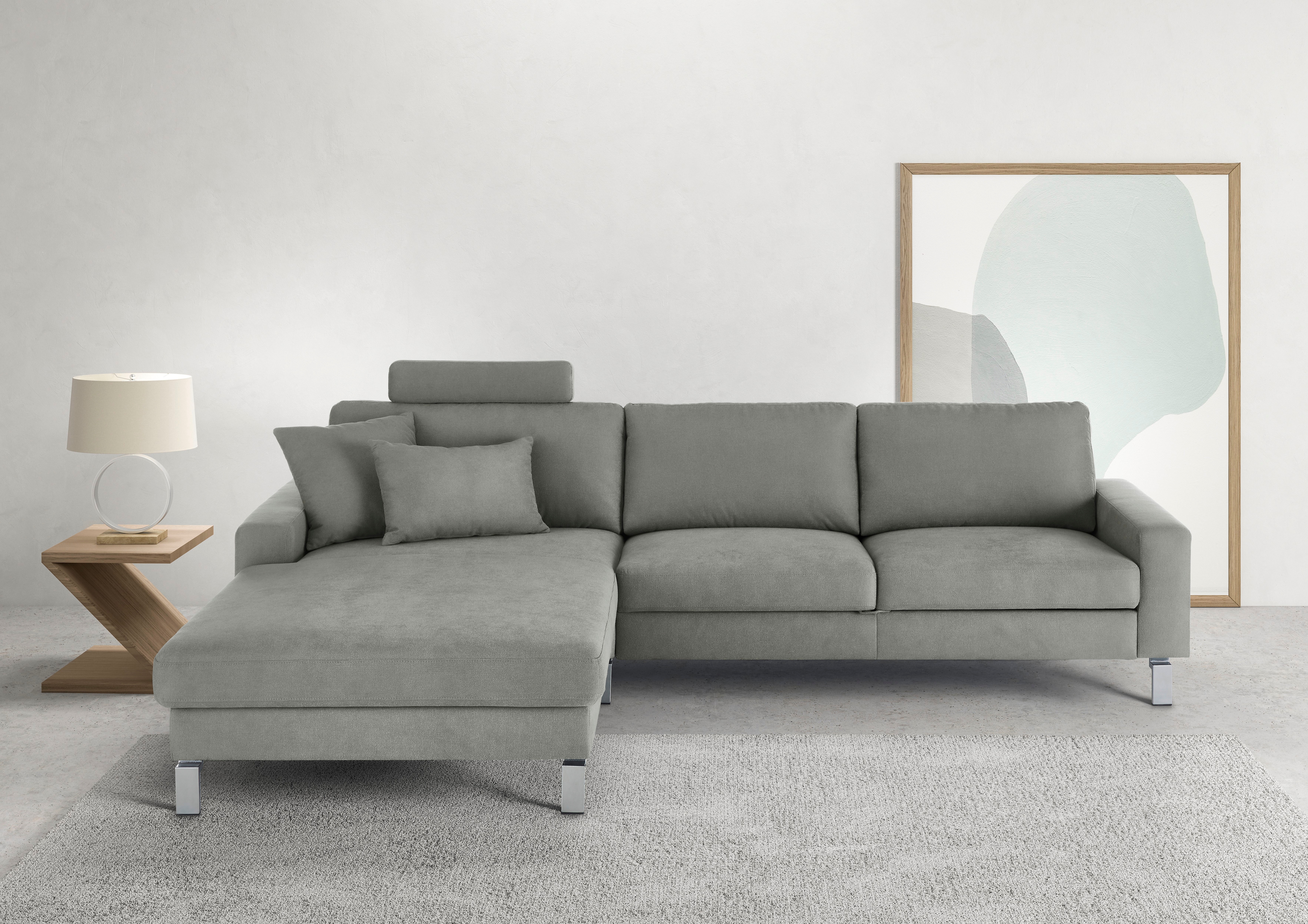 3C Candy Ecksofa "Lecce, wahlweise PUR-Schaumstoff oder Tonnentaschenfederkern" Bett im 2,5-Sitzer, teilmotorische Schlaffunktion im Longchair, L-Form