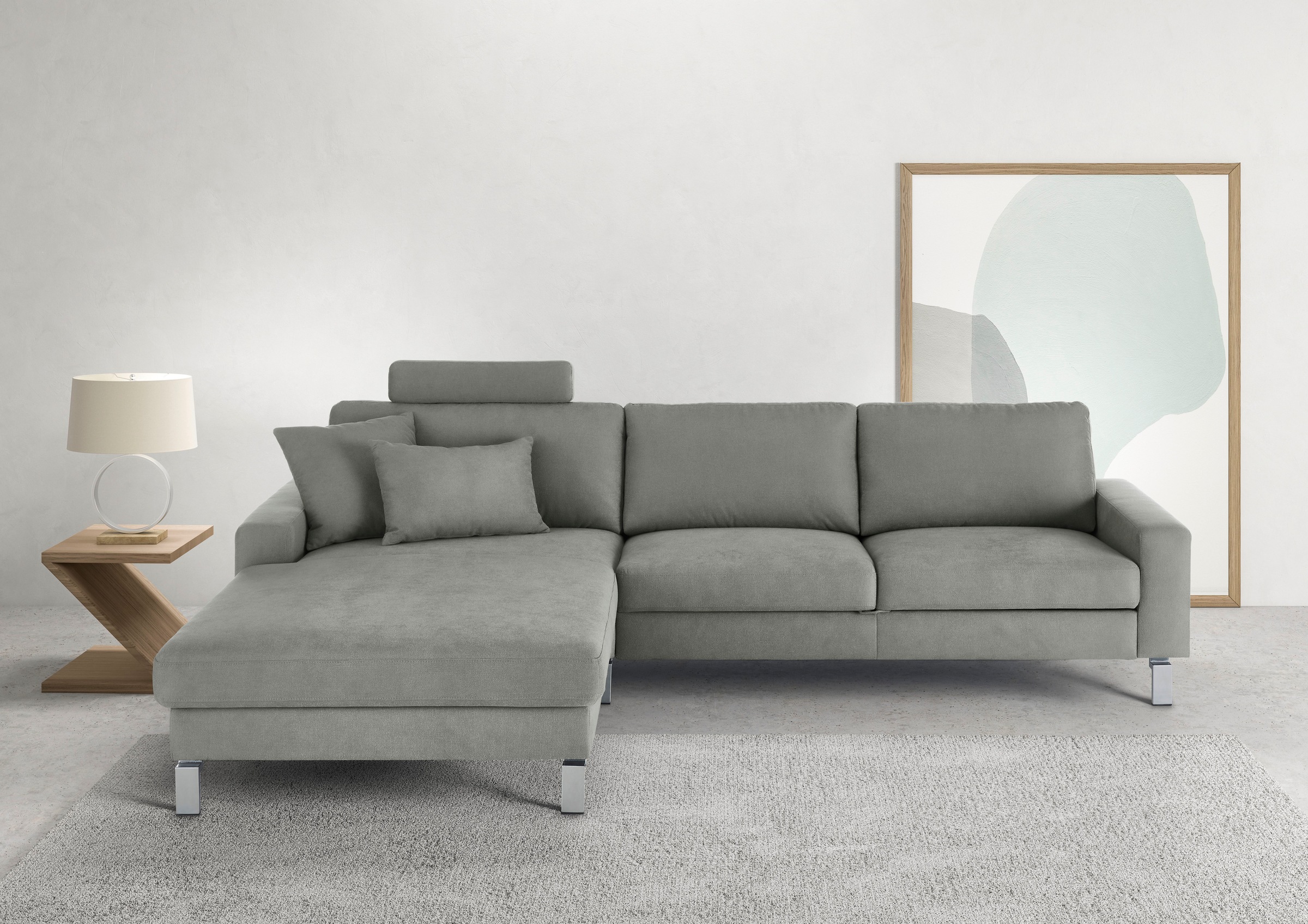 3C Candy "Lecce, wahlweise PUR-Schaumstoff oder Tonnentaschenfederkern" Bett im 2,5-Sitzer, teilmotorische Schlaffunktion im Longchair, L-Form