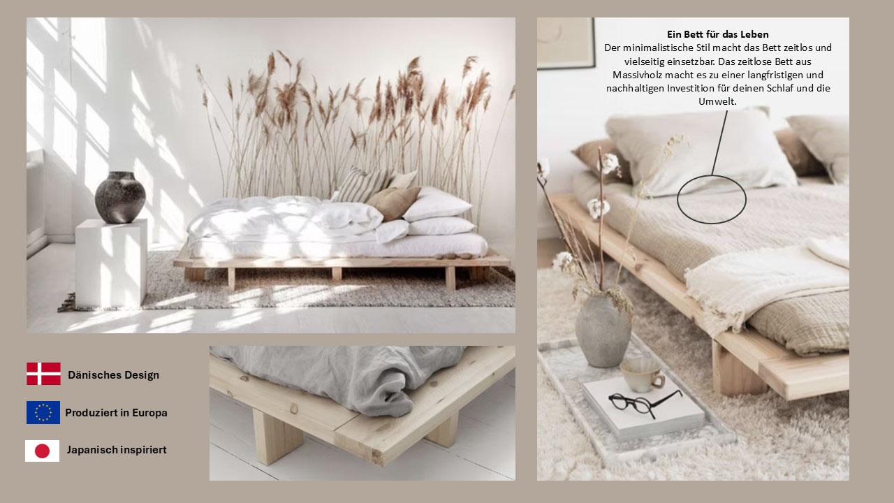 Karup Design Bettgestell »JAPAN BED Bodenbett, Holzrahmen, Futonbett, Jugendbett, Holzbett«, Massivholzbett mit Lattenrost, Kiefer massiv, Bett ohne Kopfteil