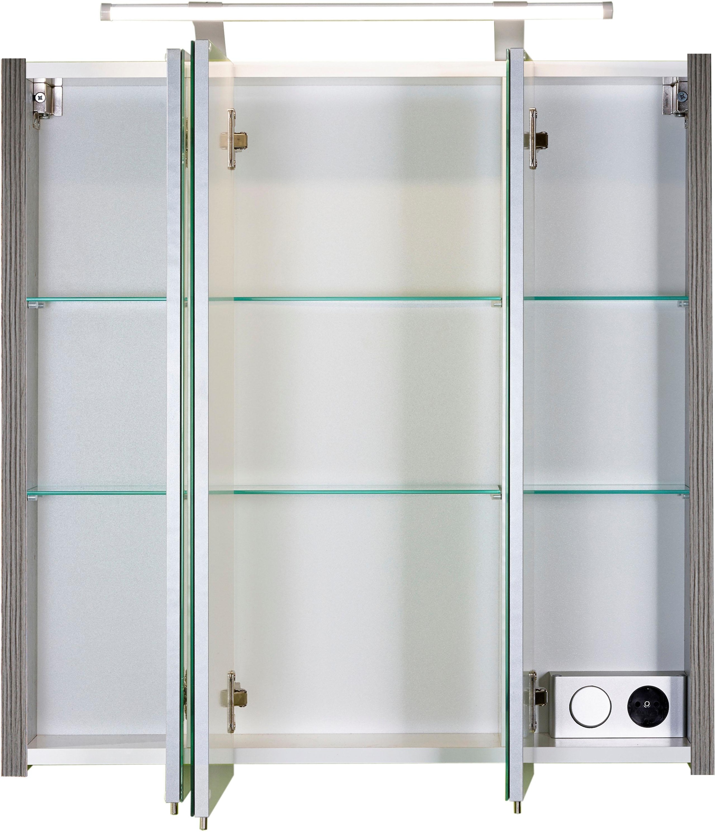 Schildmeyer Spiegelschrank »Dorina, mit höhenverstellbaren Glasböden made in Germany«, Breite 70 cm, 3-türig, LED-Beleuchtung, Schalter-/Steckdosenbox