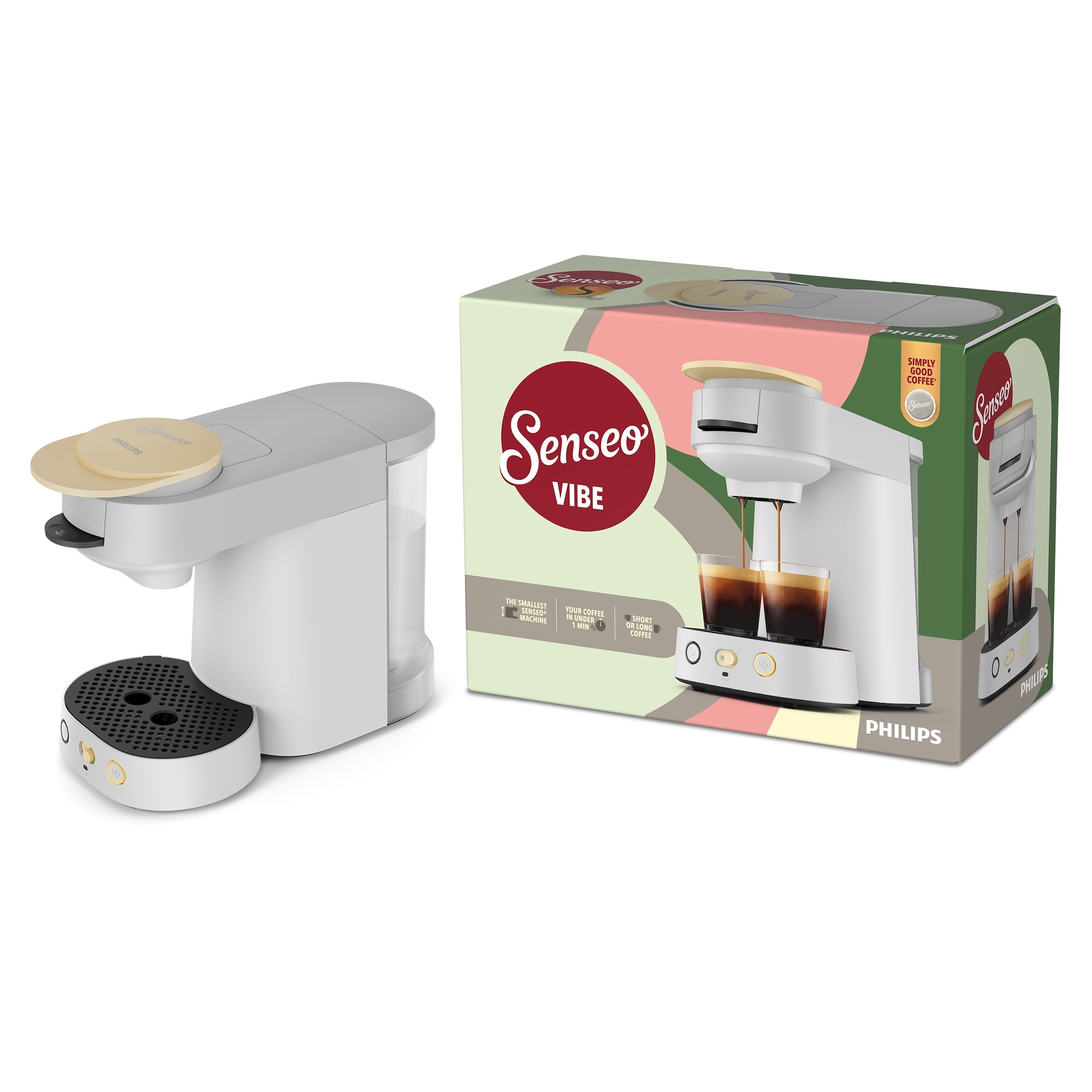 Philips Kaffeepadmaschine »Vibe CSA225/50, mit zwei Kaffee-Einstellungen« kompakt; mit Memory-Funktion u. 0,9-Liter herausnehmbarem Wassertank