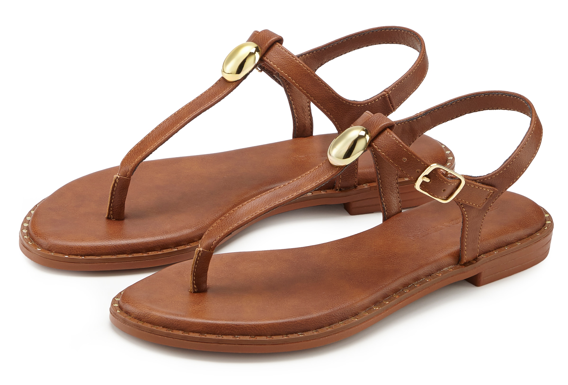 French Connection Sandale "Zehentrenner, offener Schuh, Sommerschuhe" mit goldfarbenen Verzierungen VEGAN