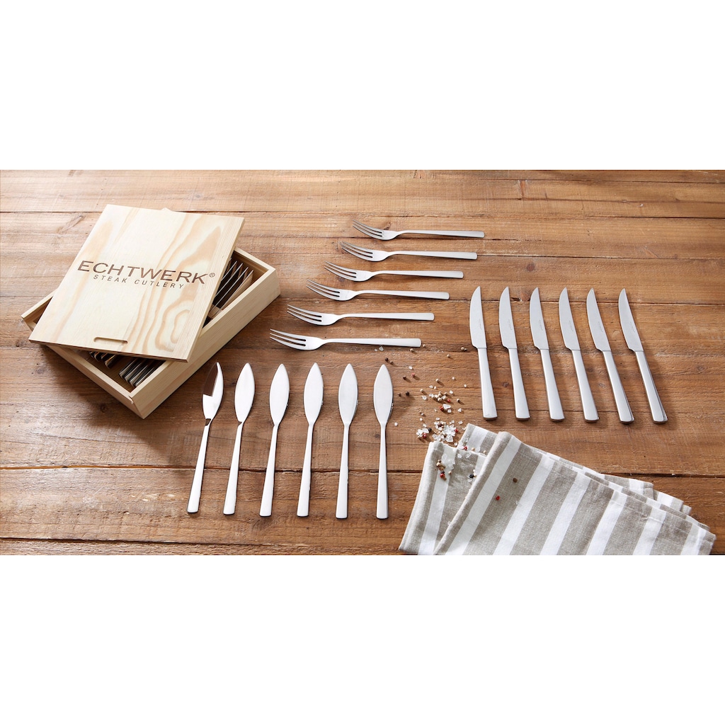 ECHTWERK Steakbesteck »Sarre«, (Set, 18 tlg.), Pizzabesteck, Grillbesteck, Holzkassette