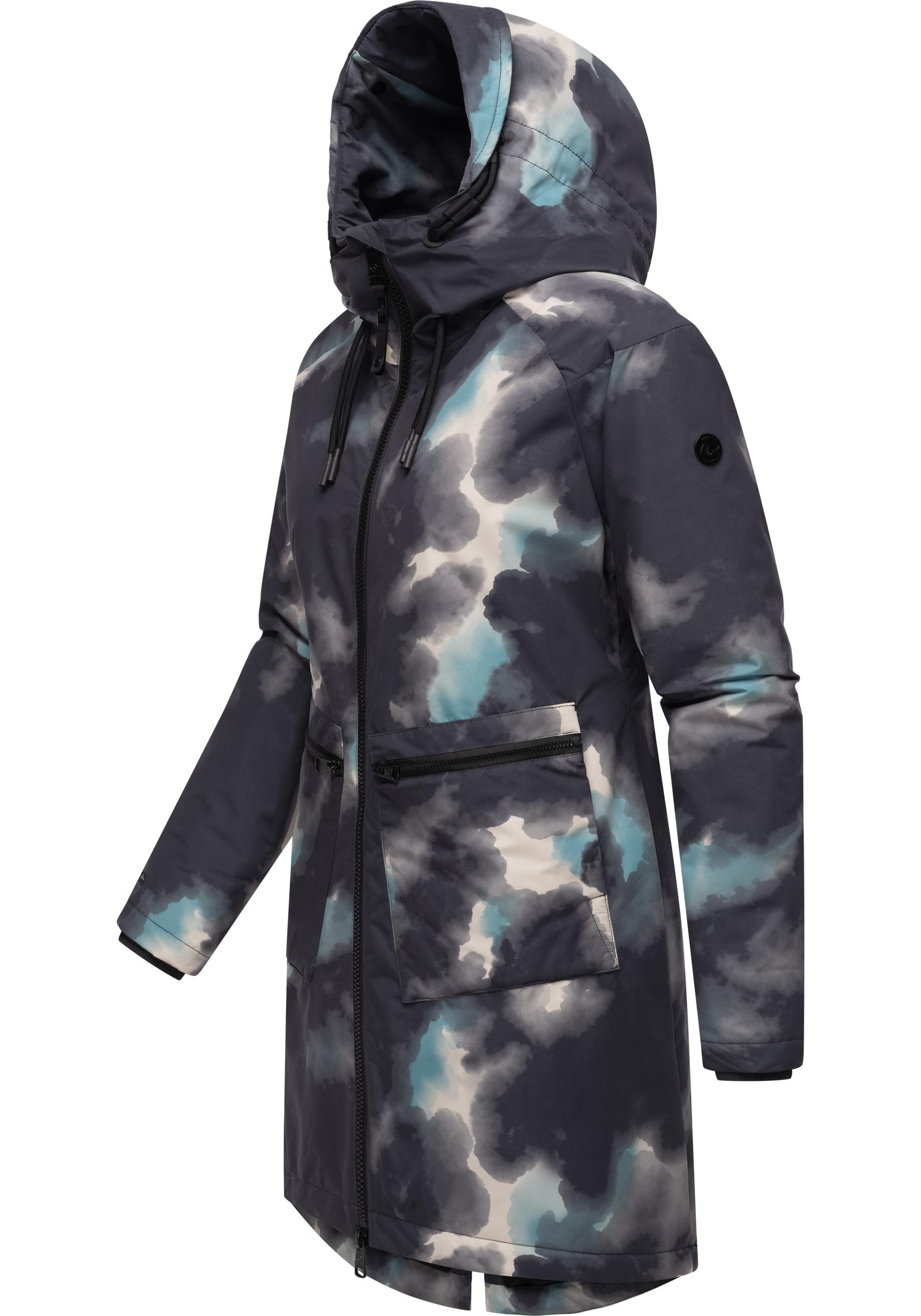 Ragwear Wintermantel »Holstic Print«, Gemusterter Winter Kurzmantel mit Kapuze