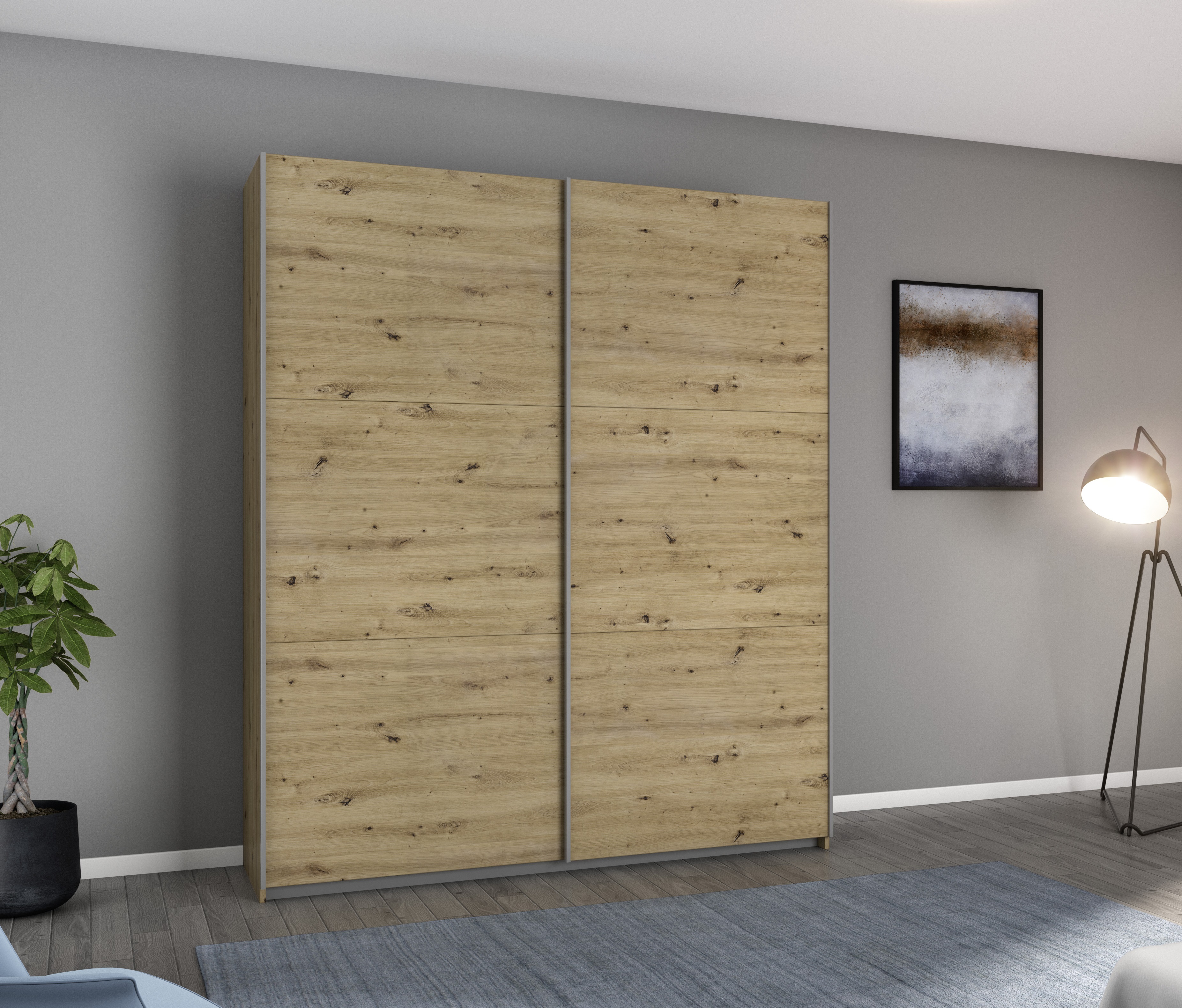rauch Schwebetürenschrank "AURELIO Kleiderschrank Garderobe" 3 Ausstattungen BASIC/CLASSIC/PREMIUM (inkl. SOFT-CLOSE-FUNKTION), 3 verschiedene Ausstattungsvarianten Griffe aus Metall MADE IN GERMANY