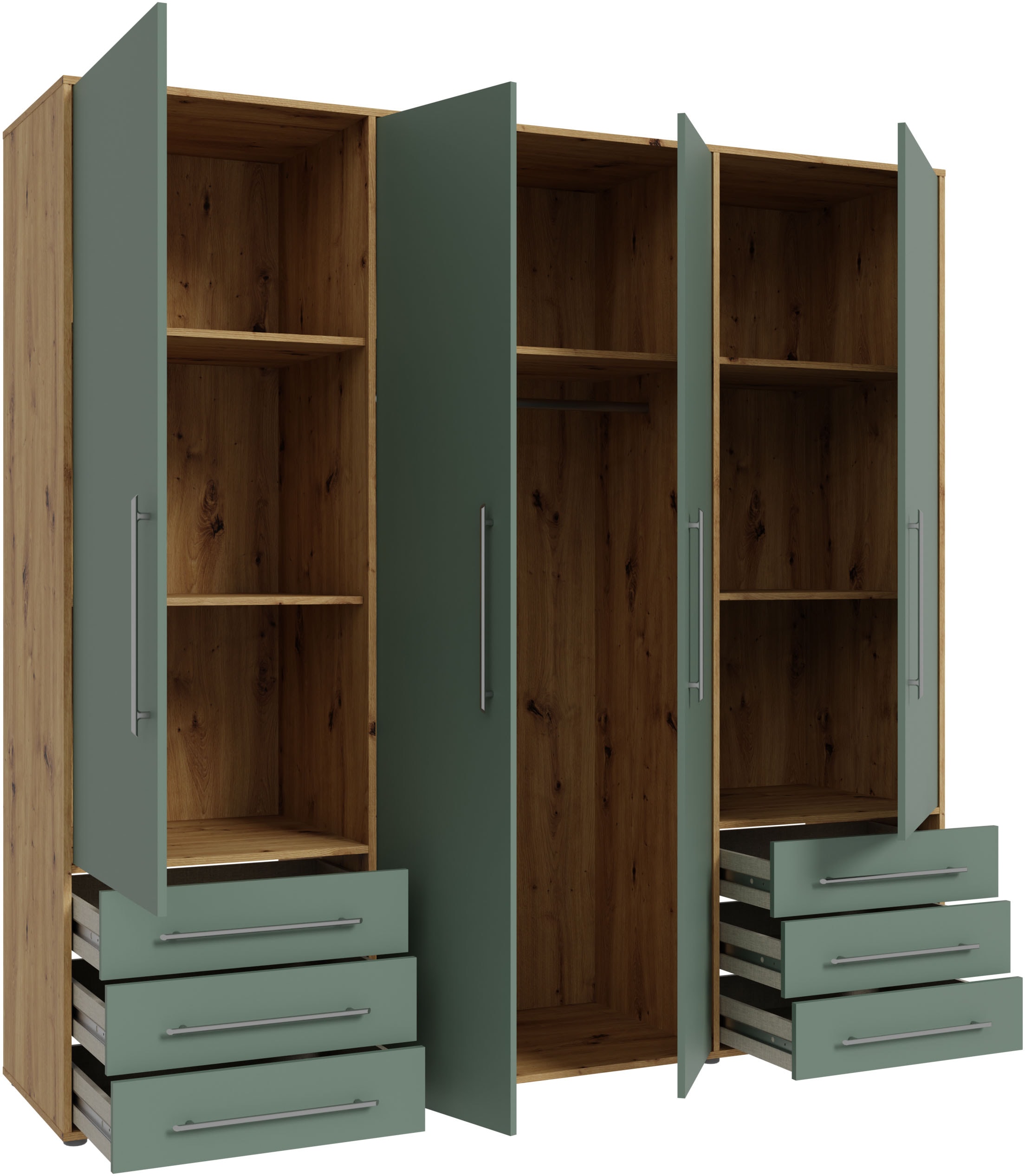 FORTE Drehtürenschrank »Kleiderschrank,zeitloses Design, 4 türig« viel Stauraum, Schubladen, Stangengriffe, Made in Europe